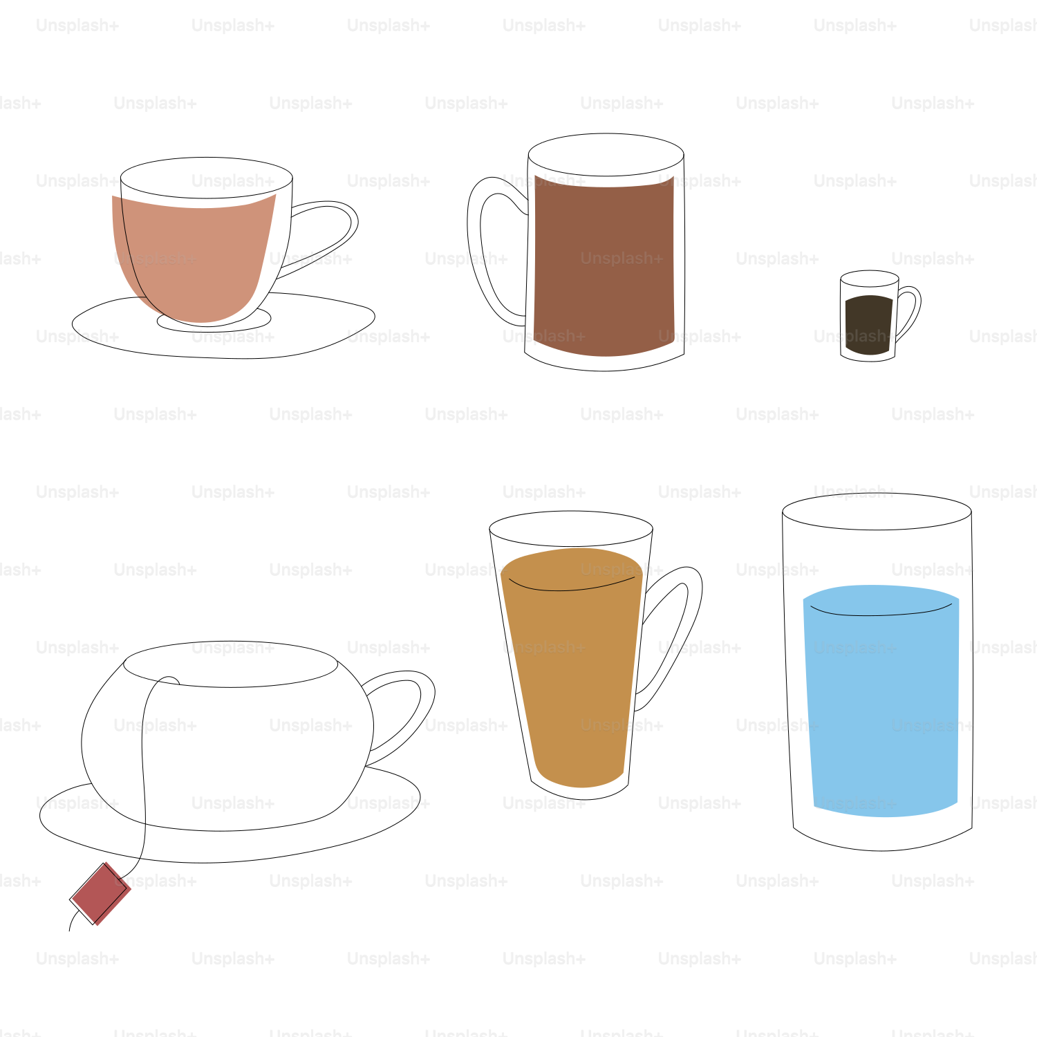 un dessin d’une tasse de café et d’une tasse de thé