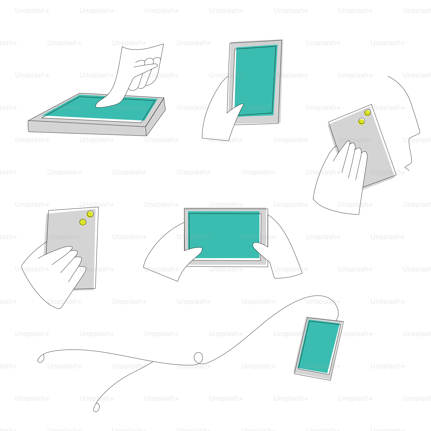 a drawing of a person holding a tablet