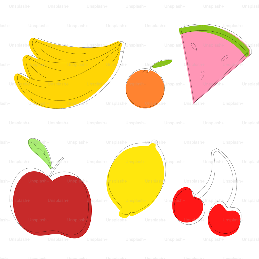 a group of fruit cut out on a white background