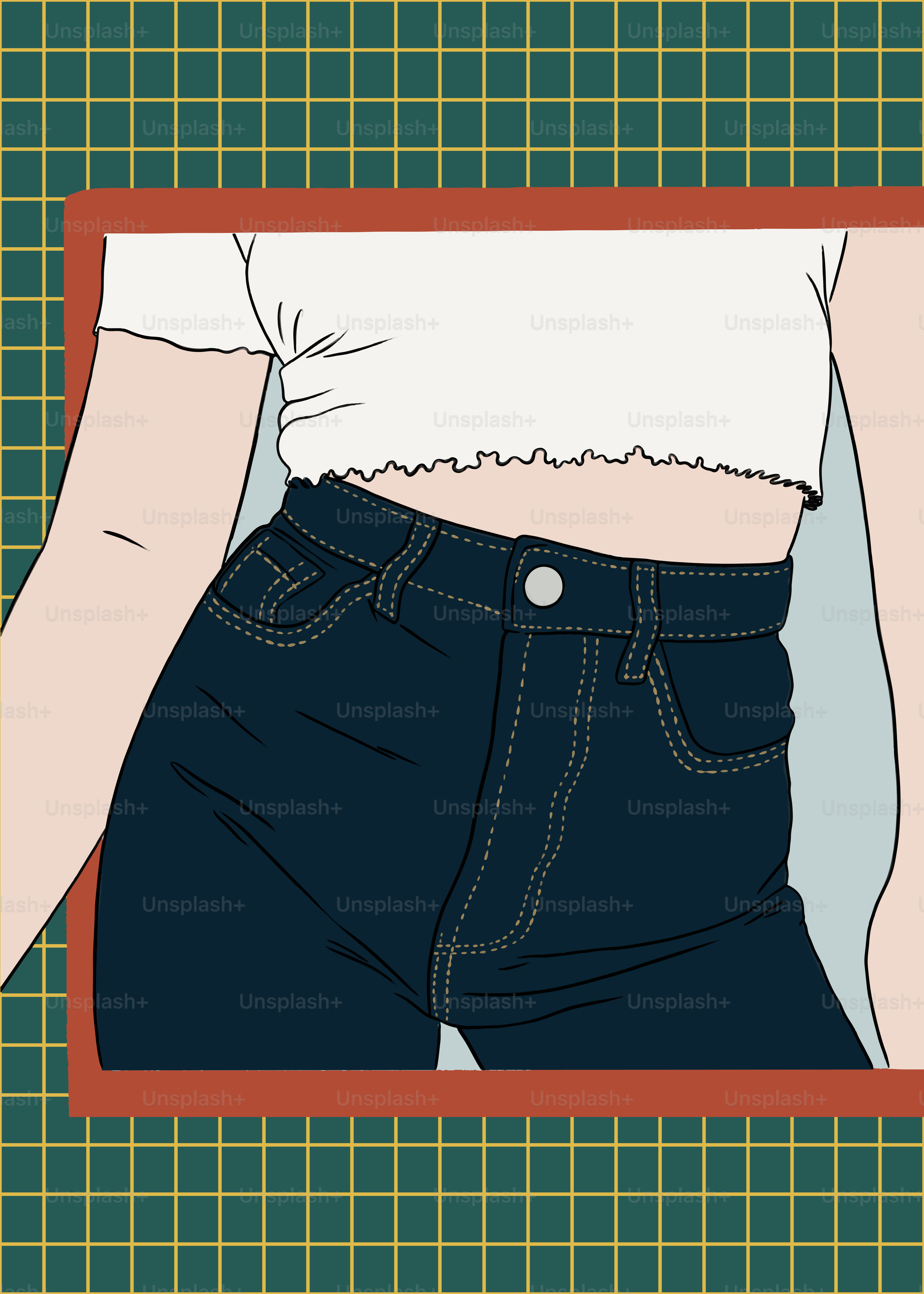 un dibujo de una persona con camisa blanca y vaqueros