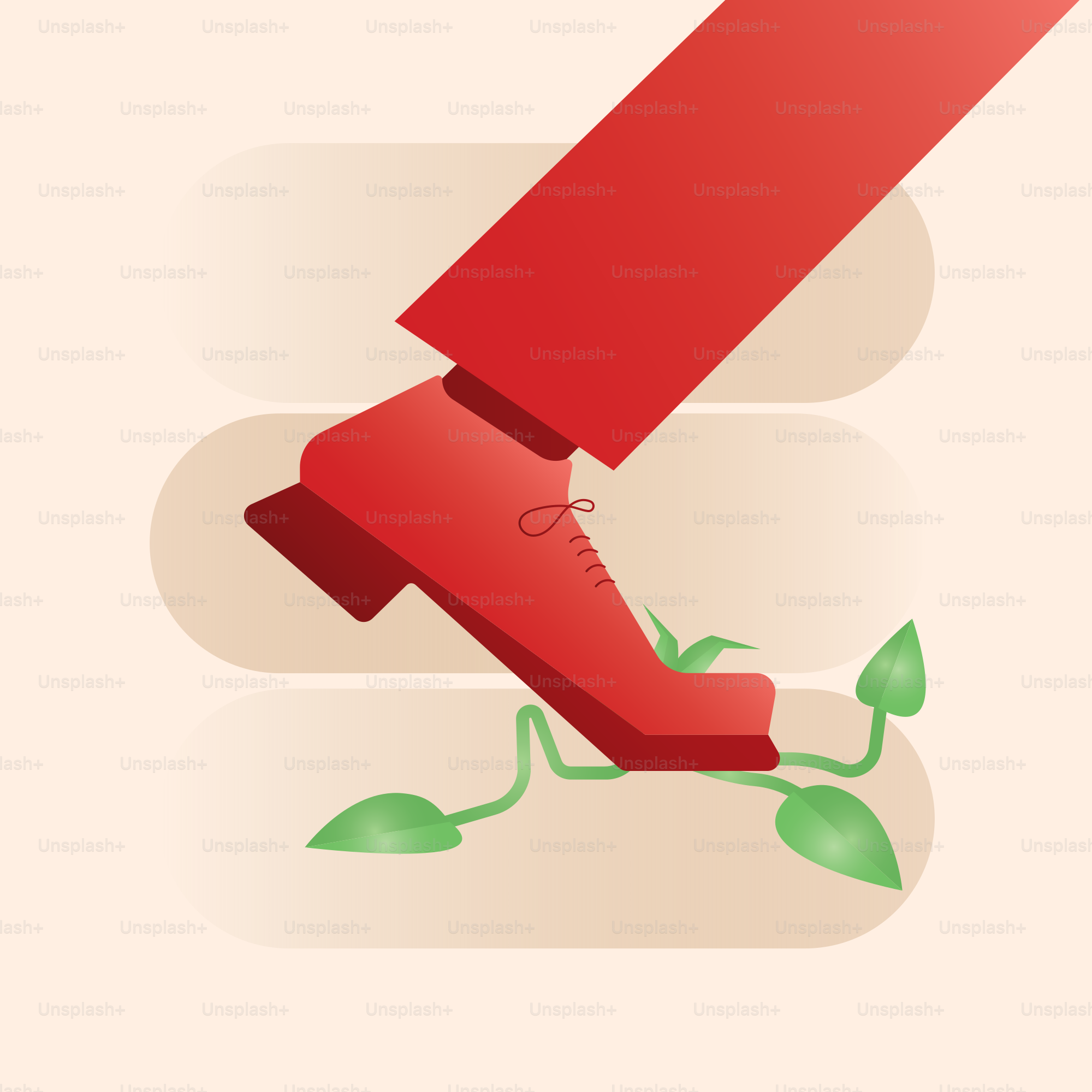 a red shoe with a green plant growing out of it