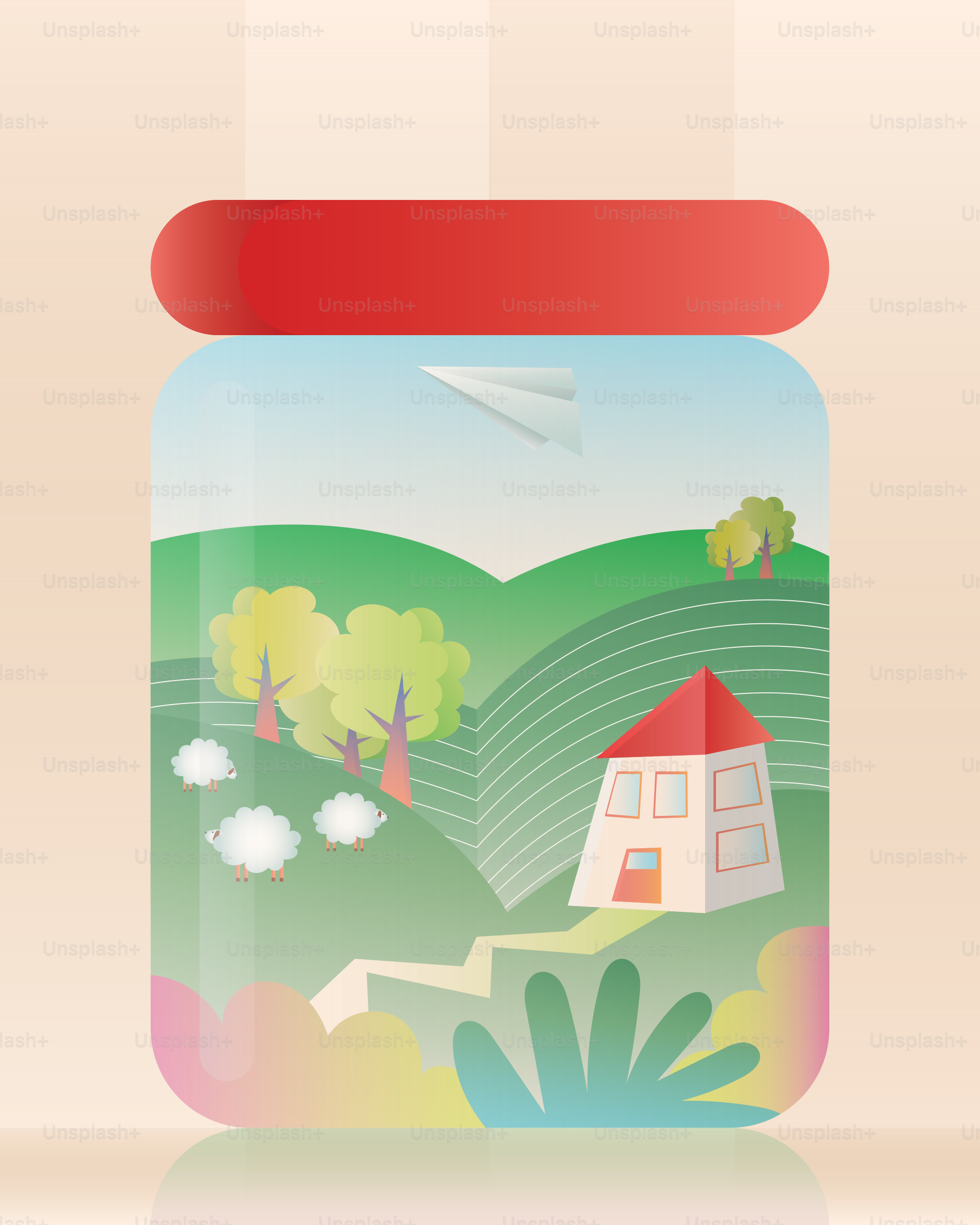 un bocal avec une image d’une maison dessus