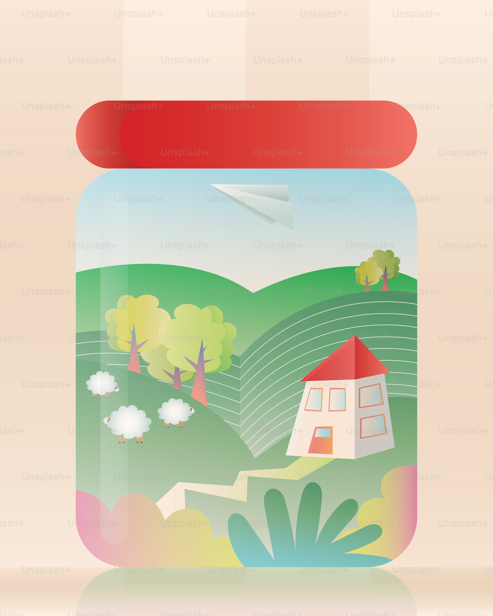 a jar with a picture of a house on it
