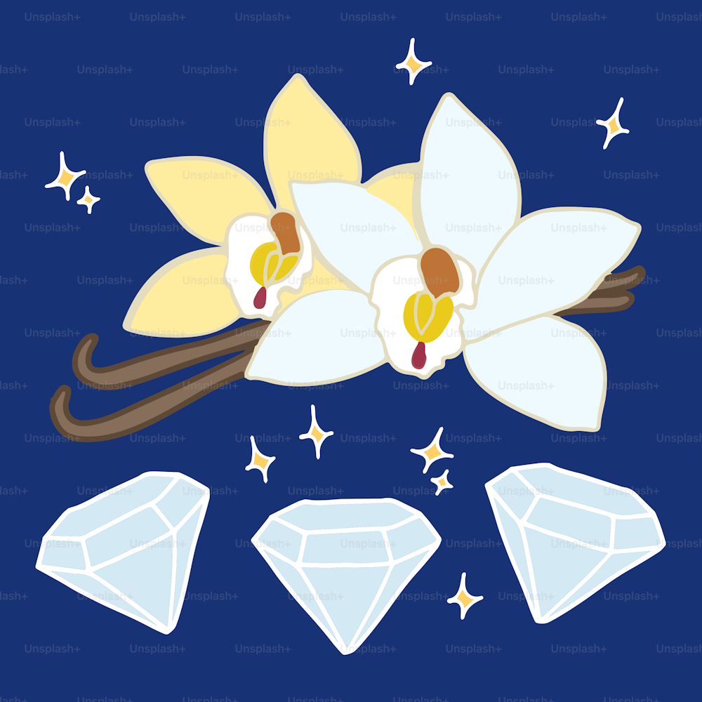 a pair of diamonds and a flower on a blue background