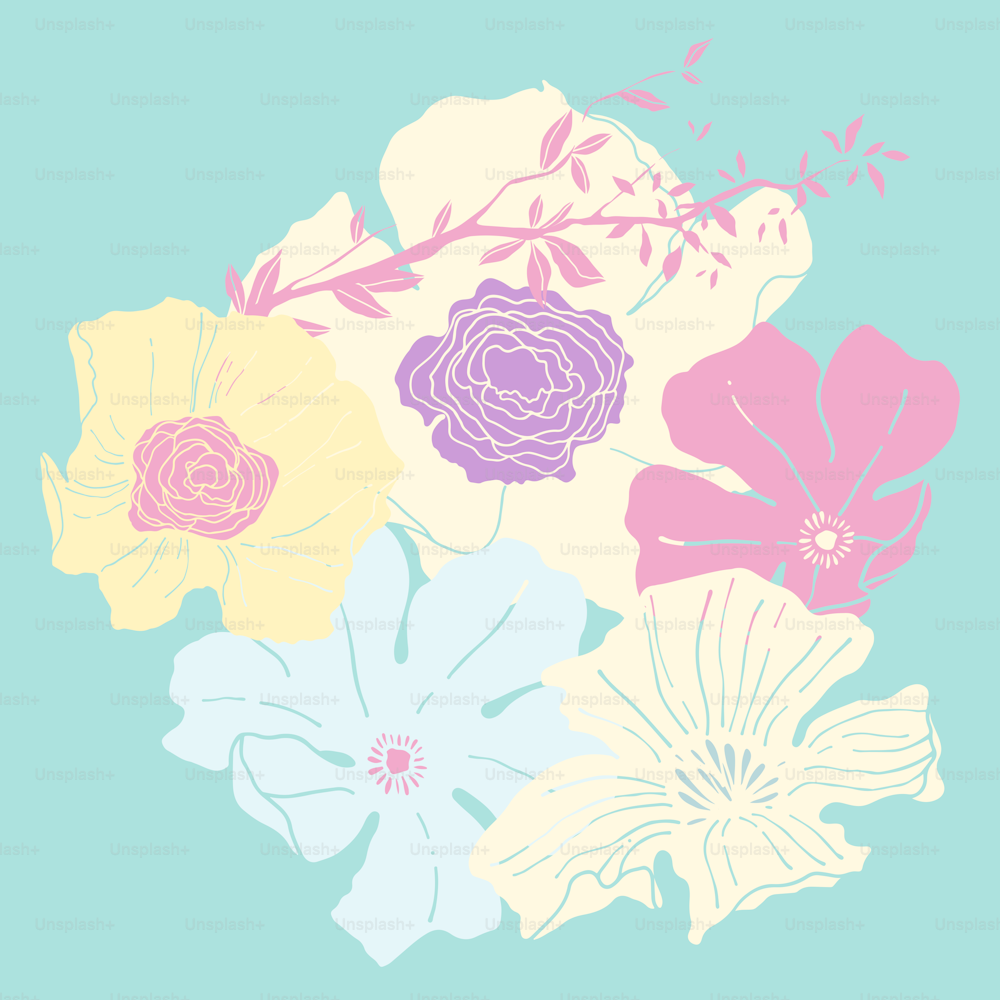 a bunch of flowers on a blue background