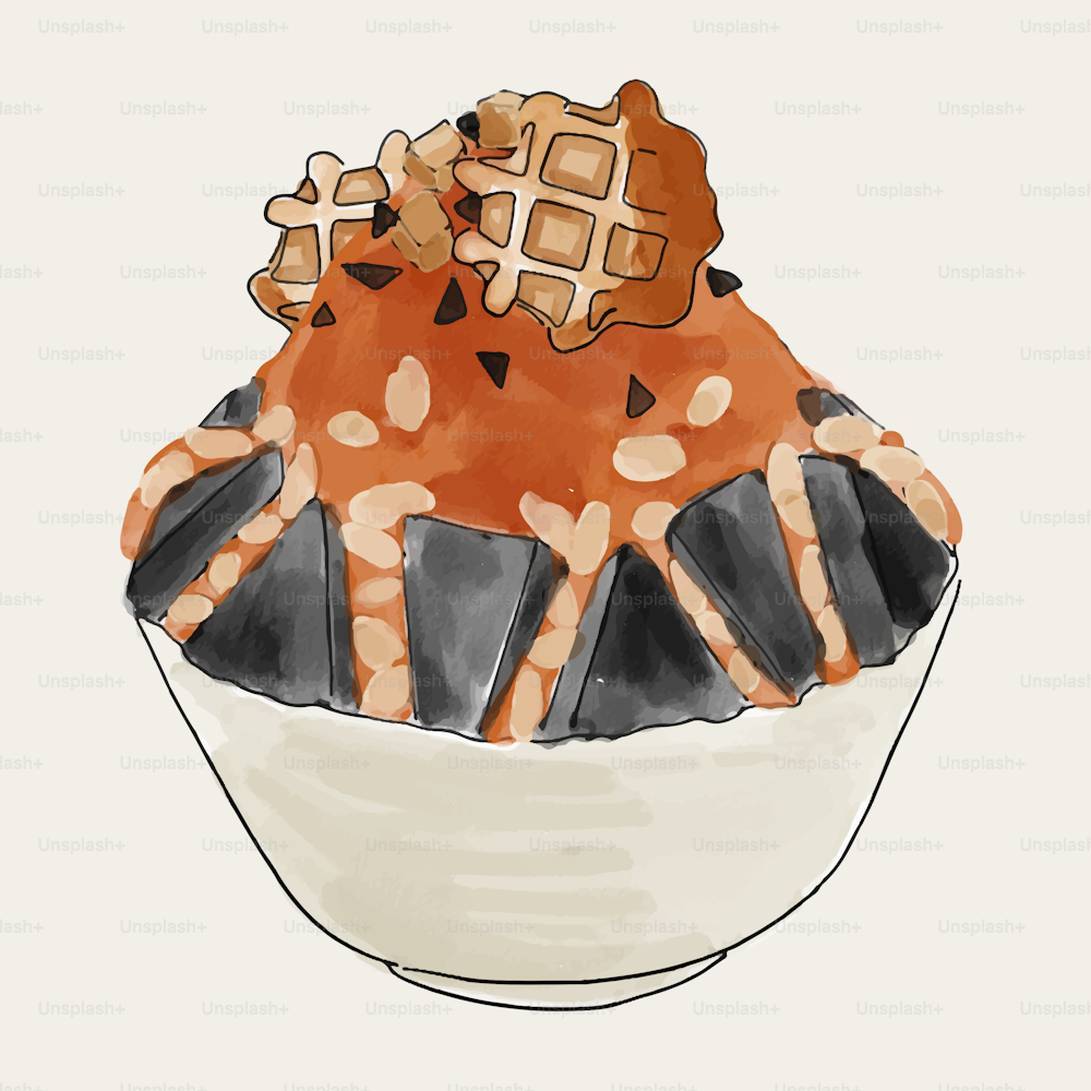 a drawing of a cupcake with waffles on top