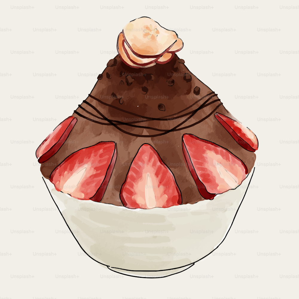 a drawing of a chocolate dessert with strawberries