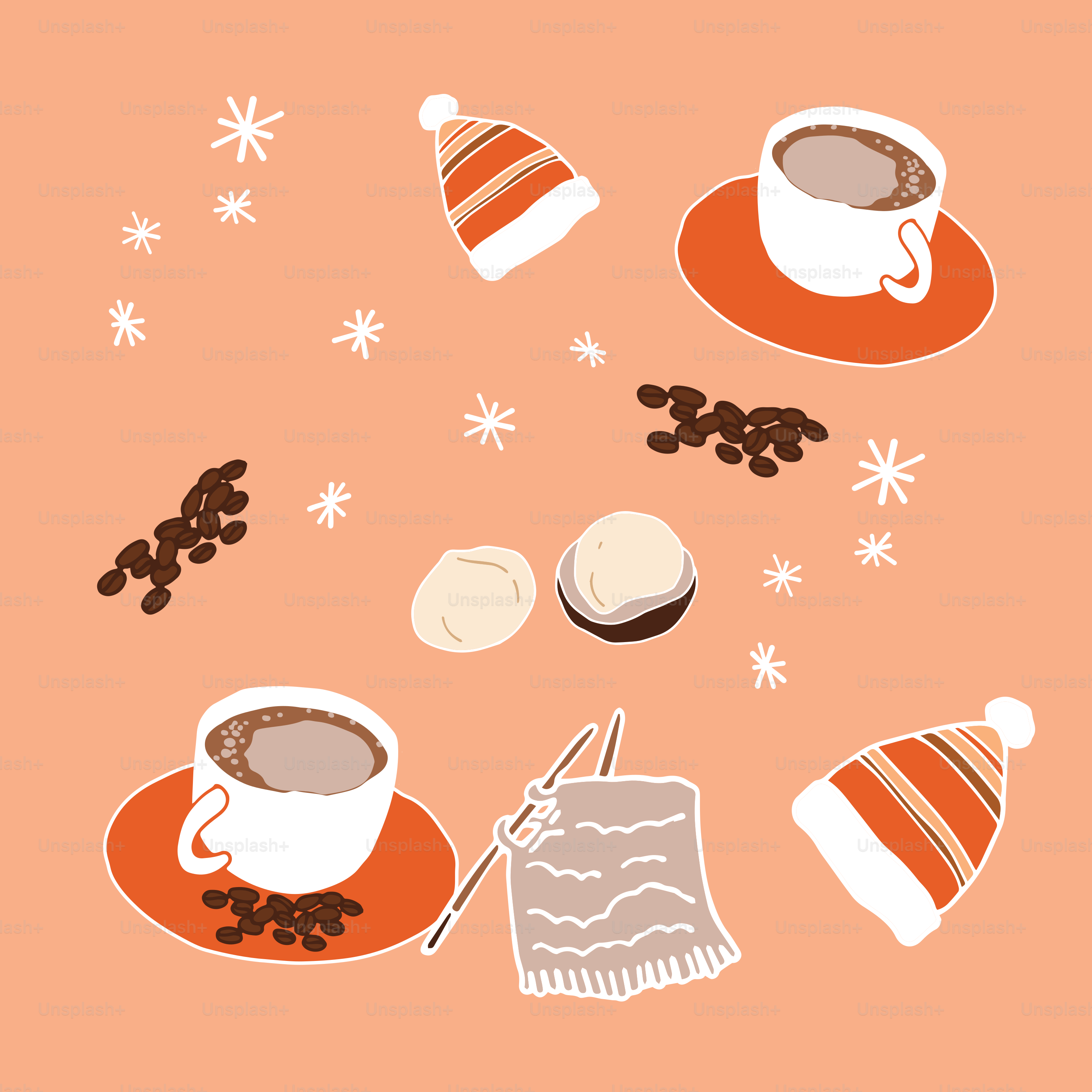 Eine Tasse Kaffee und ein Schal auf einem Teller