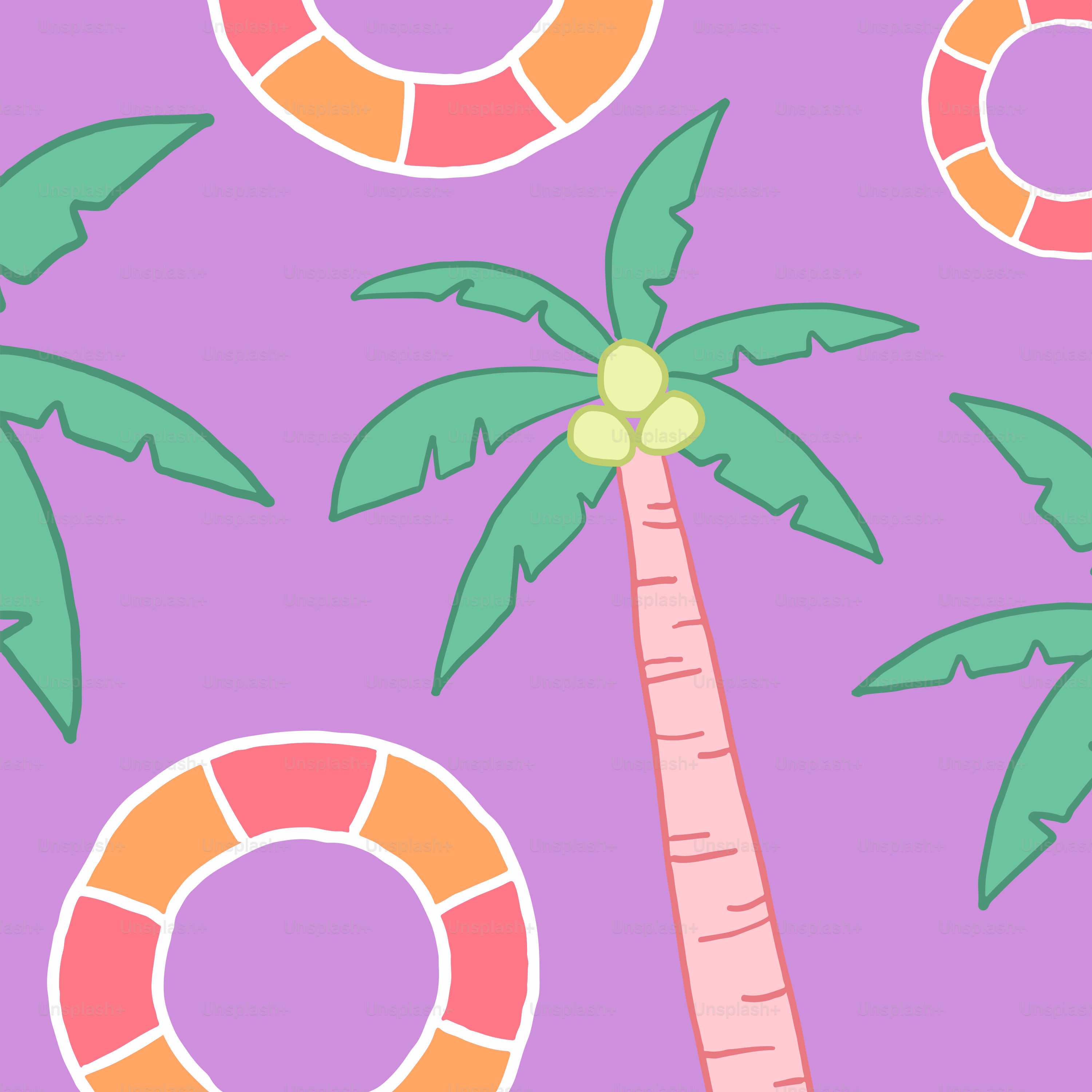 a palm tree with a life preserver in the background