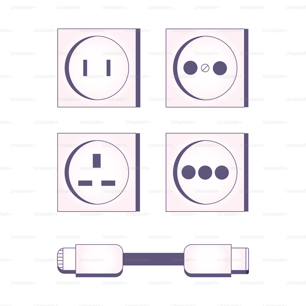 a set of four different electrical plugs