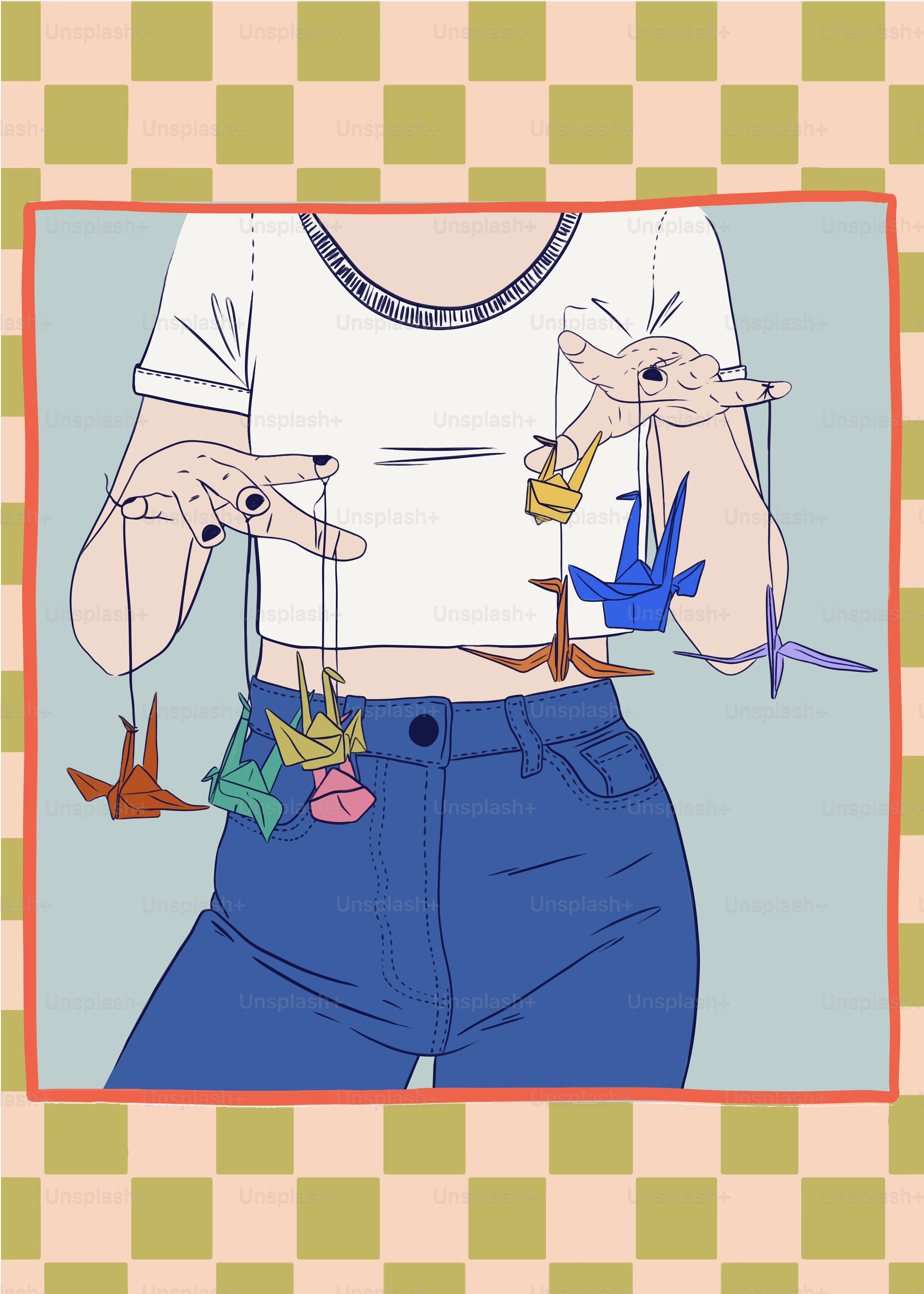 a drawing of a person holding a pair of scissors