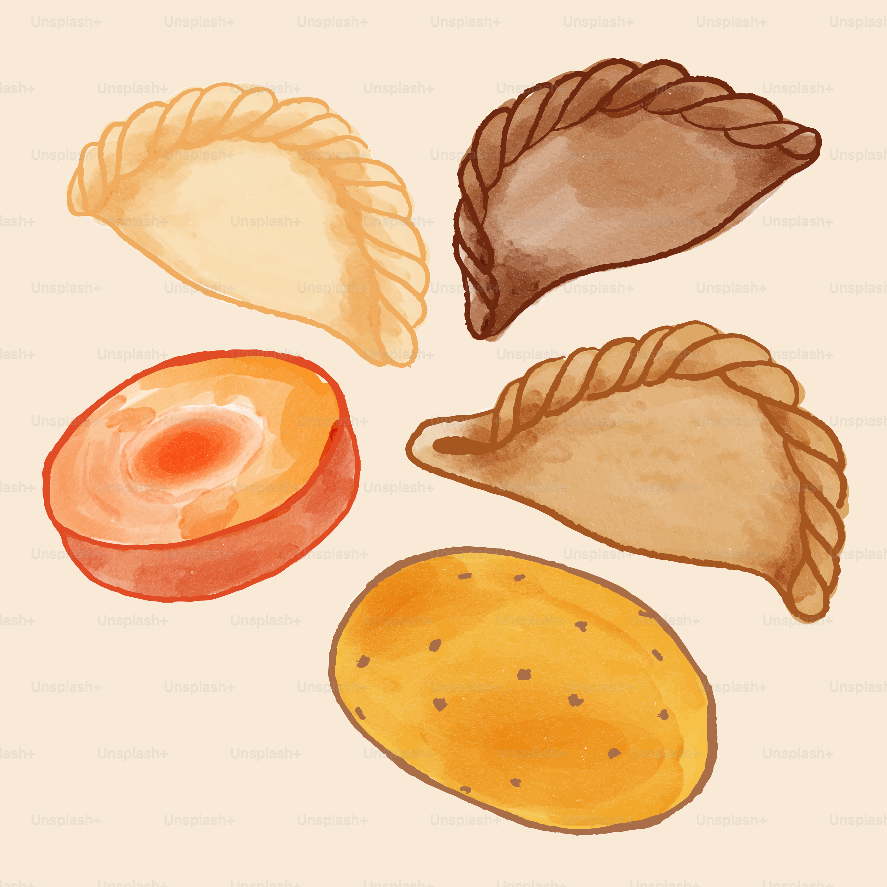 Variedad de productos horneados y una patata