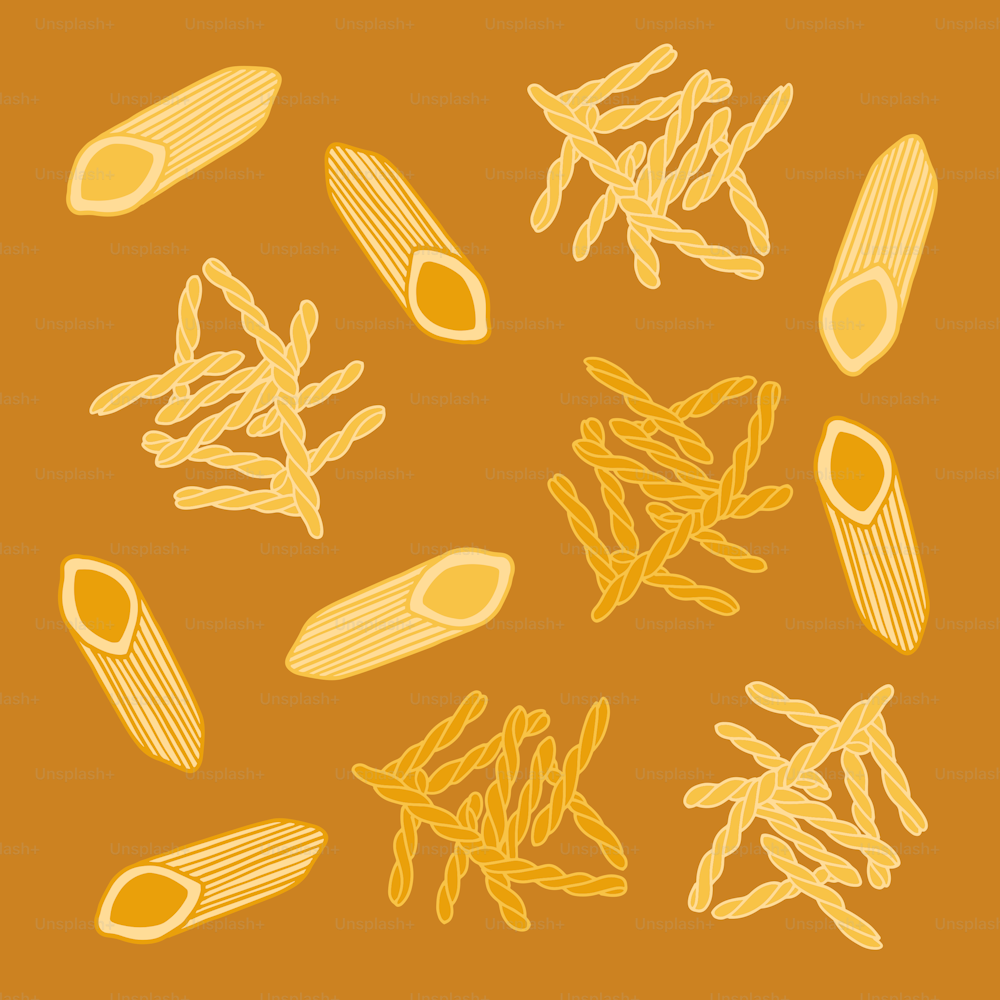 a bunch of different types of pasta on a brown background