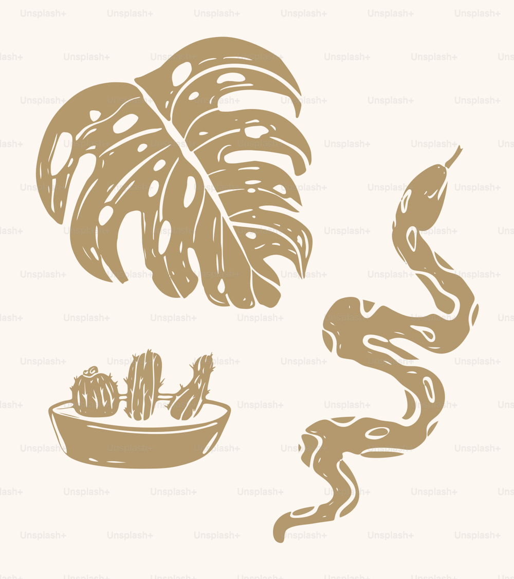 a drawing of a banana leaf and a bowl of food
