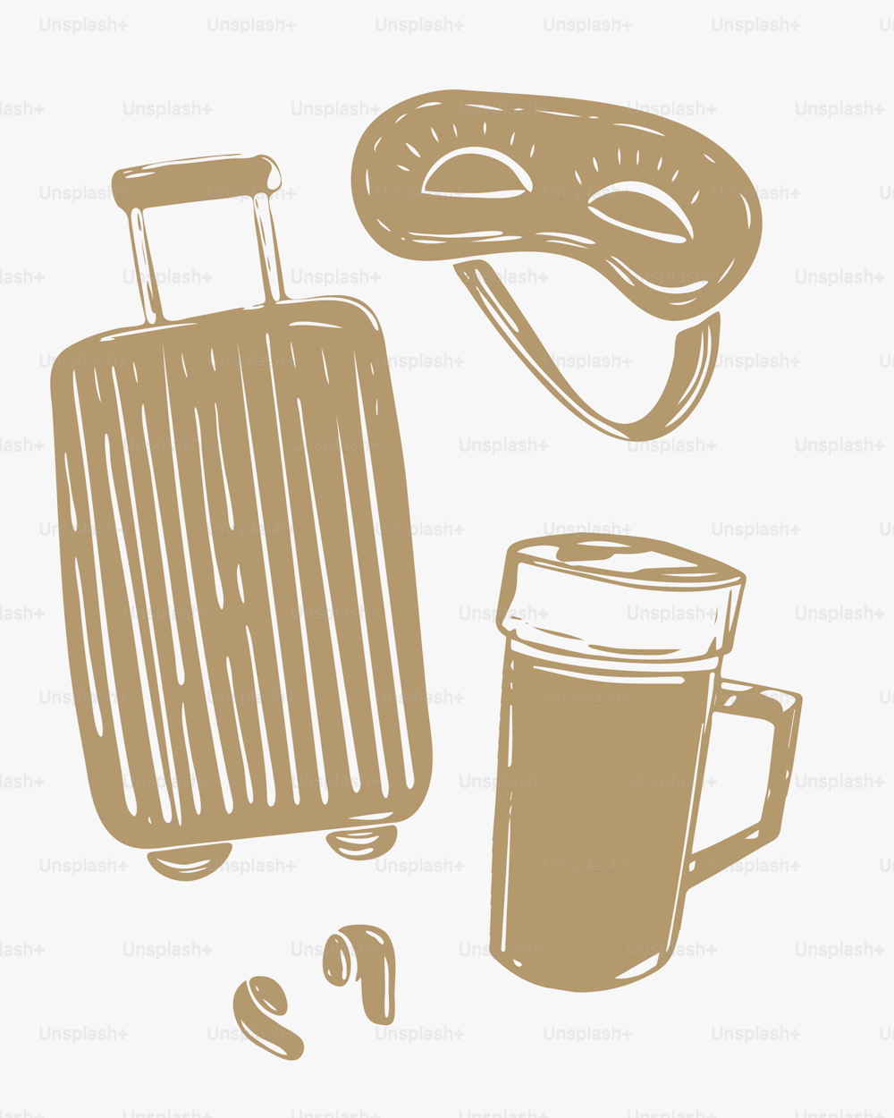 una pieza de equipaje y una taza de café
