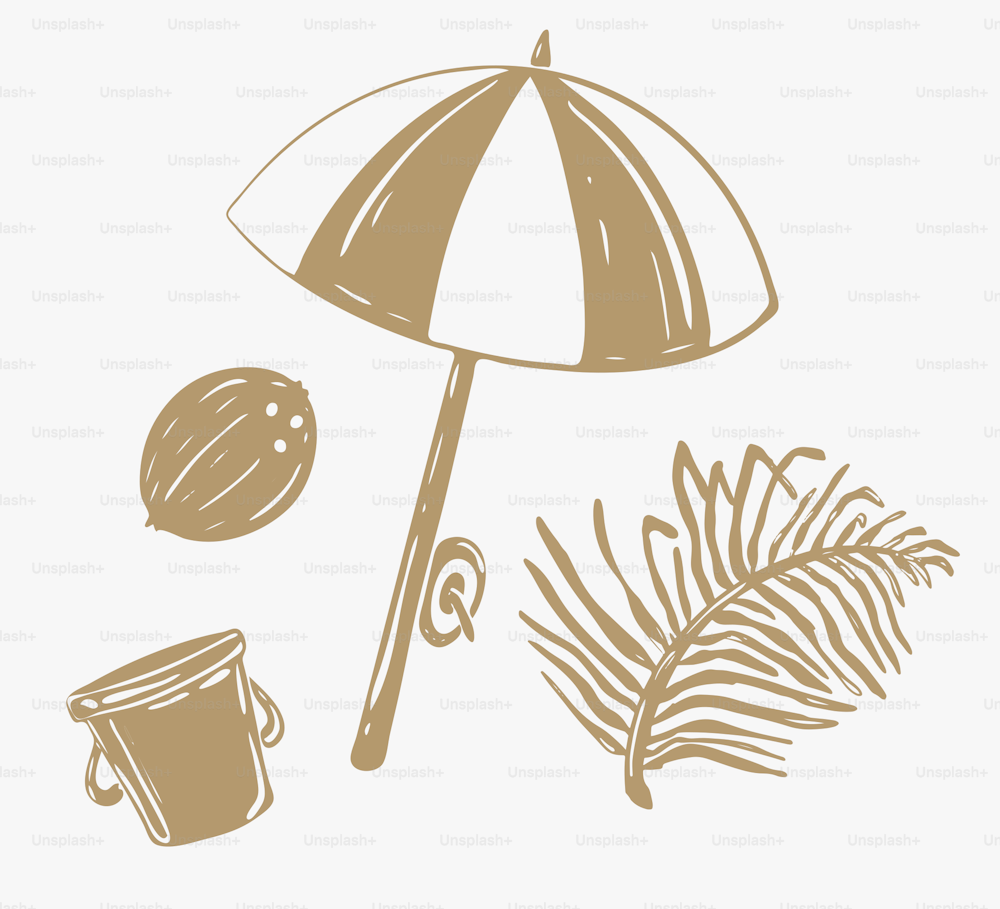 a drawing of an umbrella and a bucket