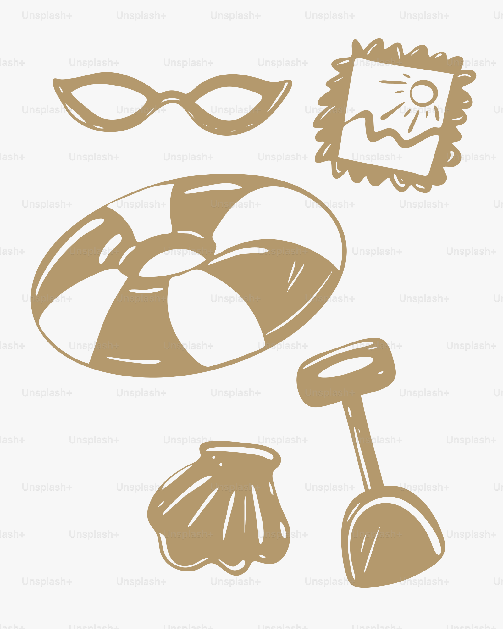 a drawing of a beach ball and a shovel