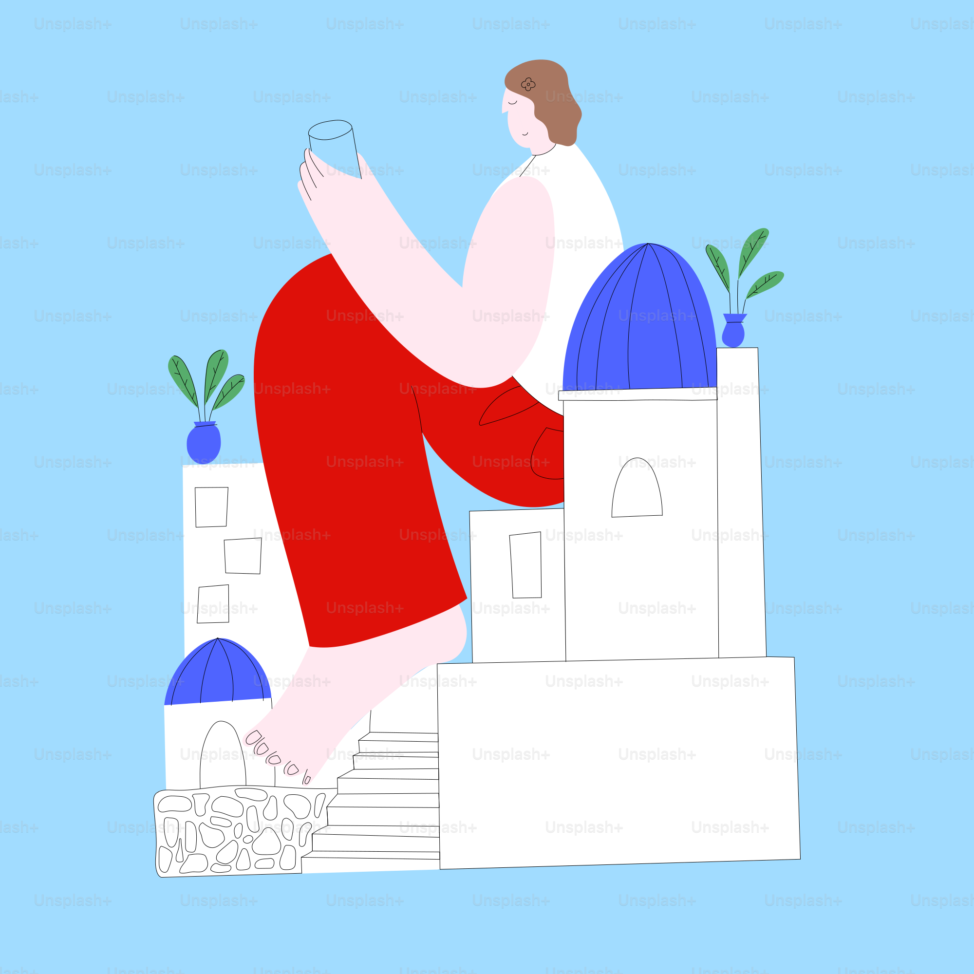 un homme assis sur un immeuble, un verre à la main