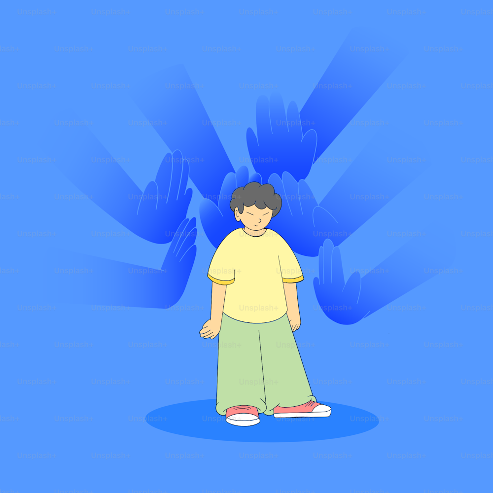 a person standing in front of a blue background
