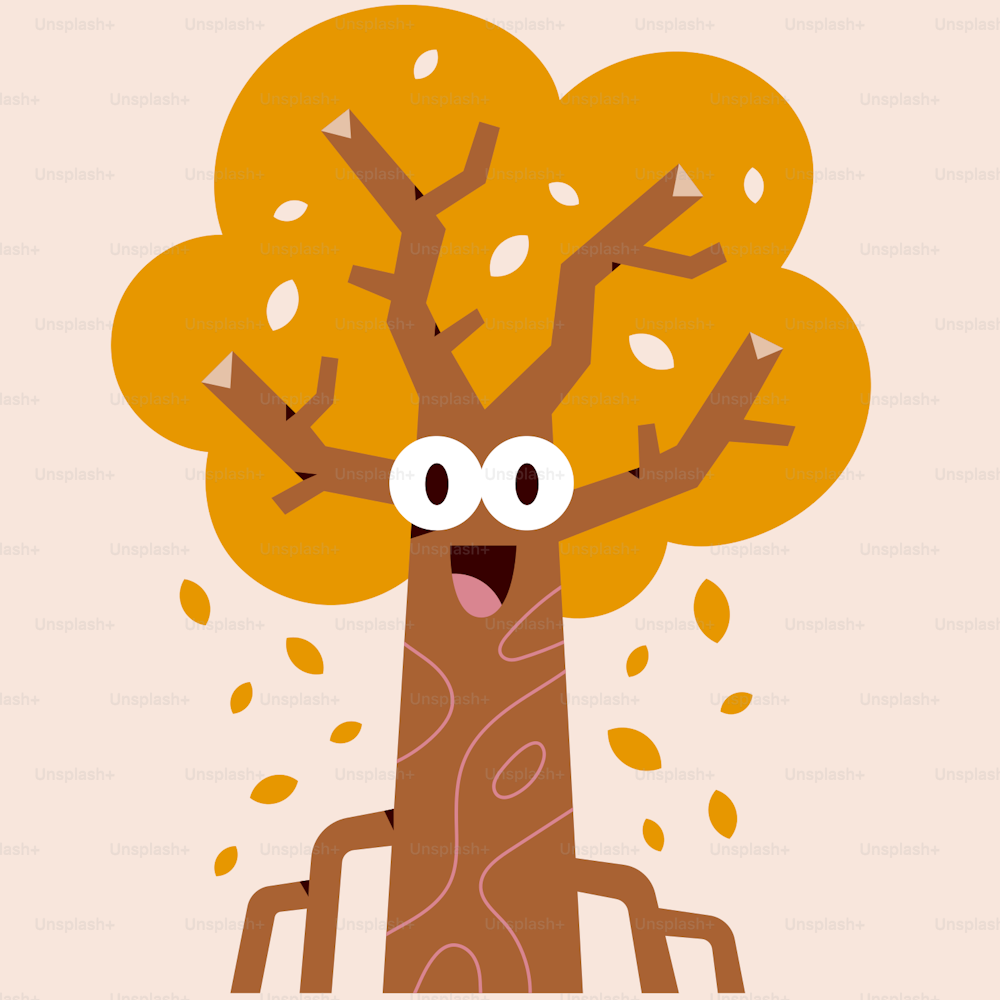 a cartoon tree with a face and eyes