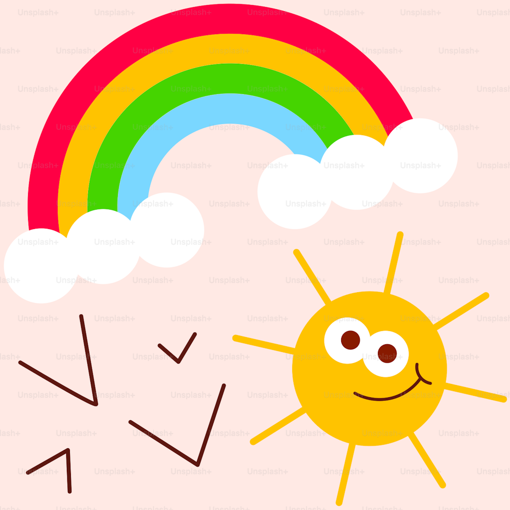 a drawing of a sun and a rainbow