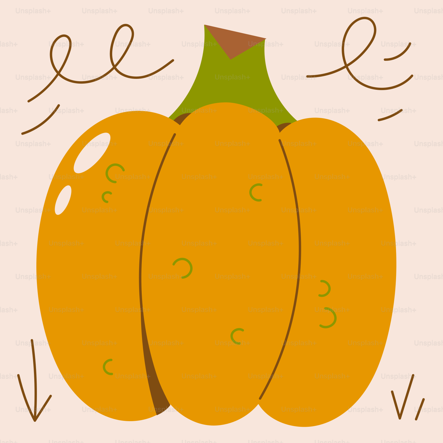 A stylized orange pumpkin with a green stem.