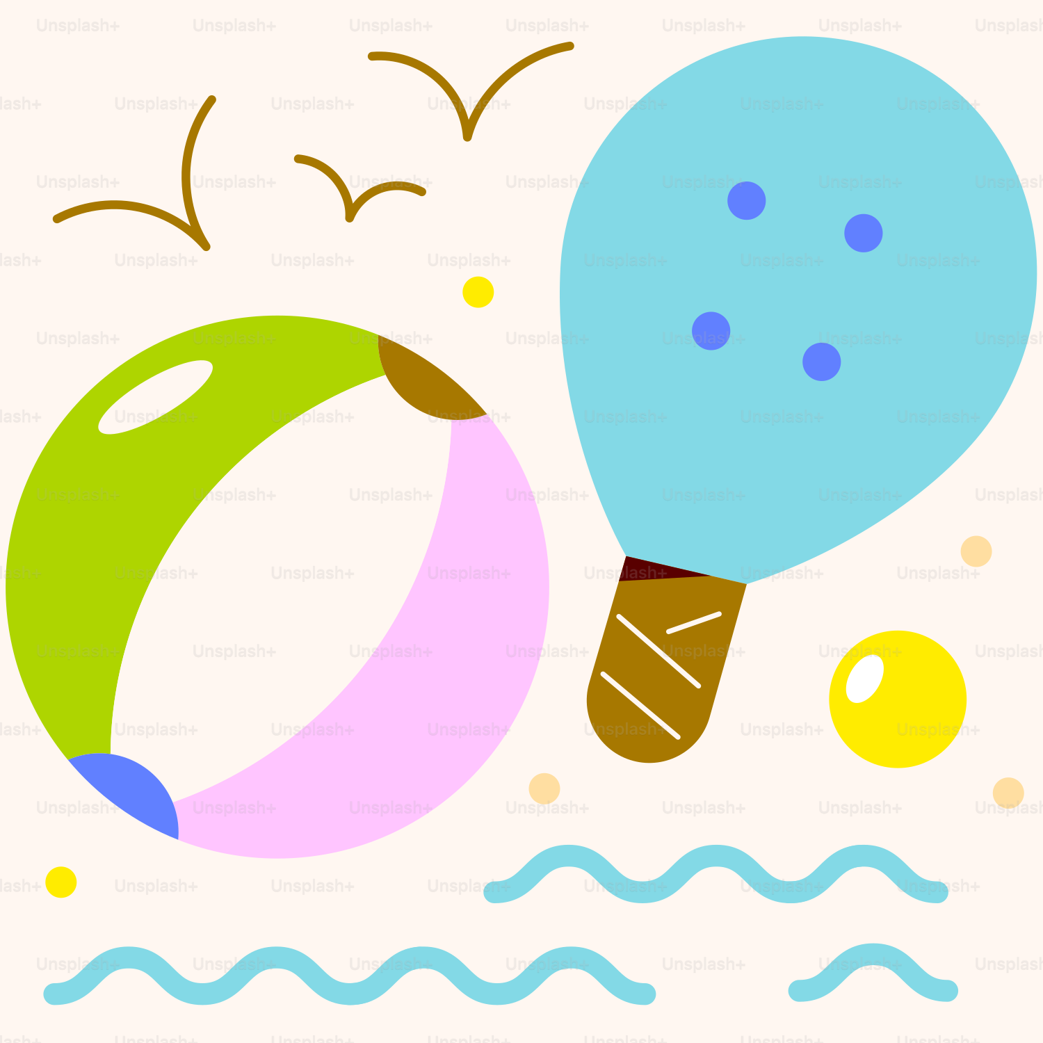 a drawing of a beach ball and a balloon