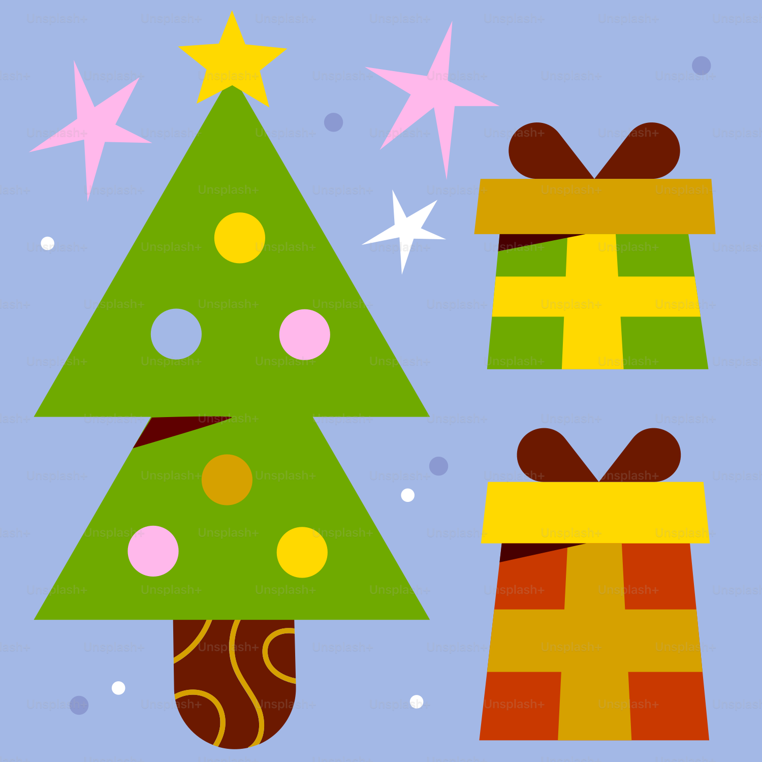 a christmas tree with presents under it