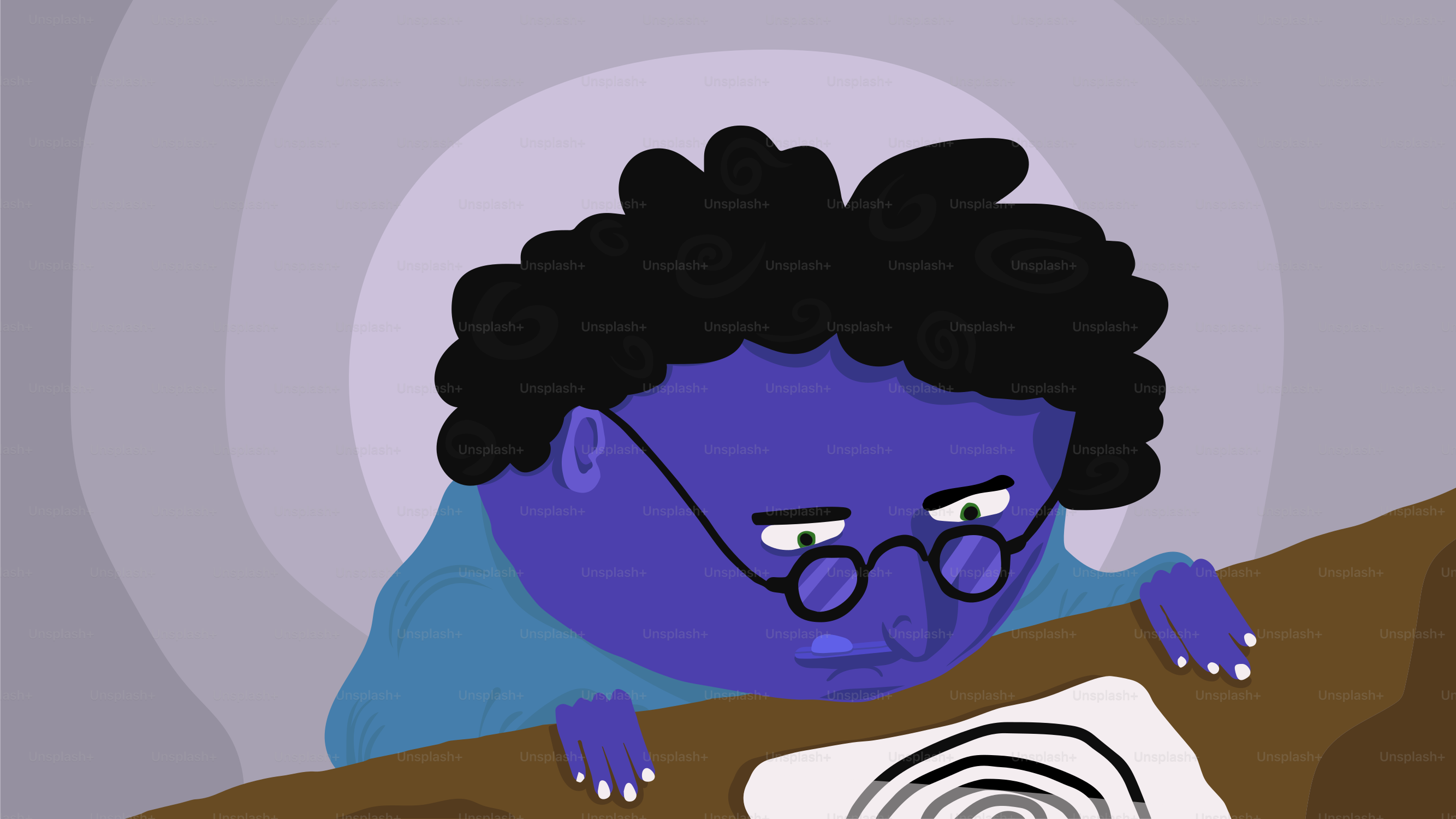 A person with glasses looking at a drawing.
