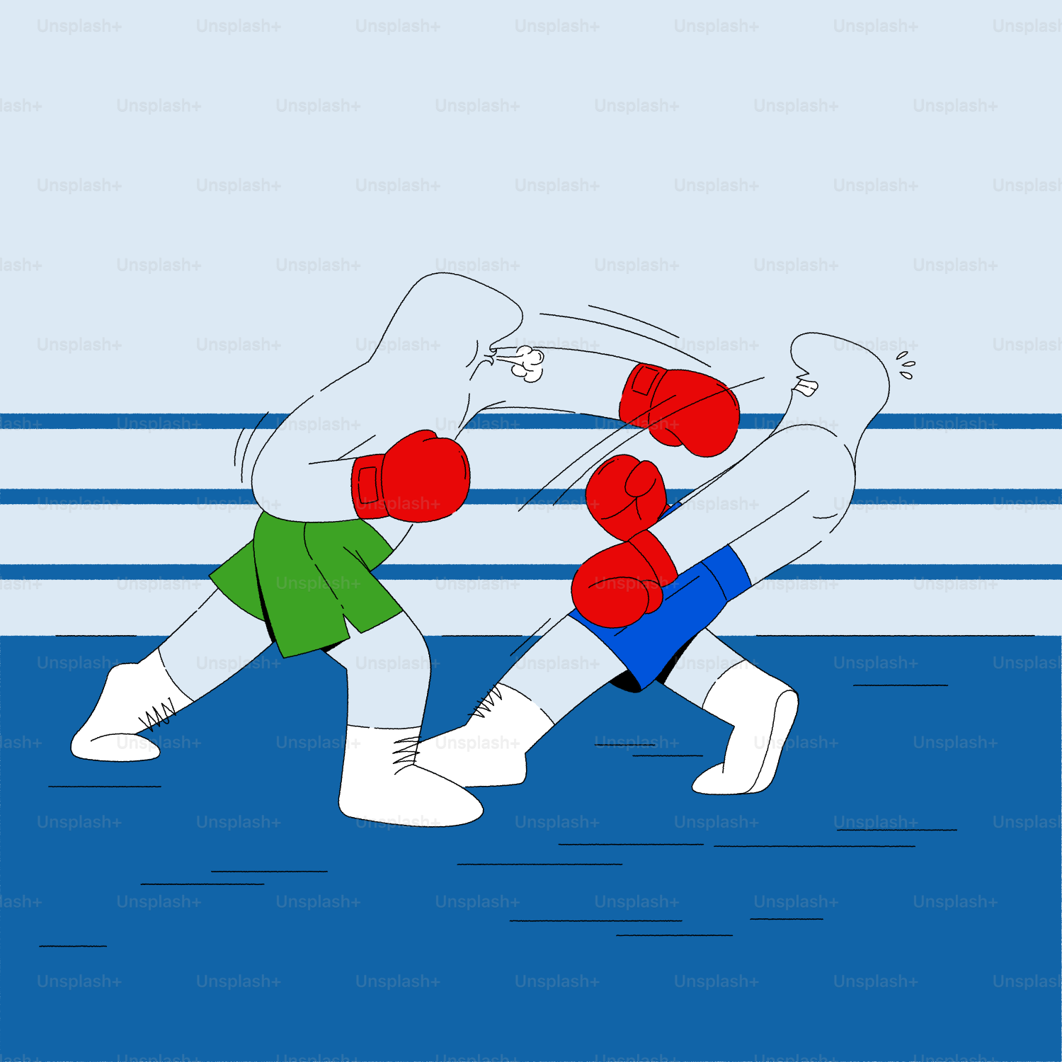 Two boxers fighting in a boxing ring