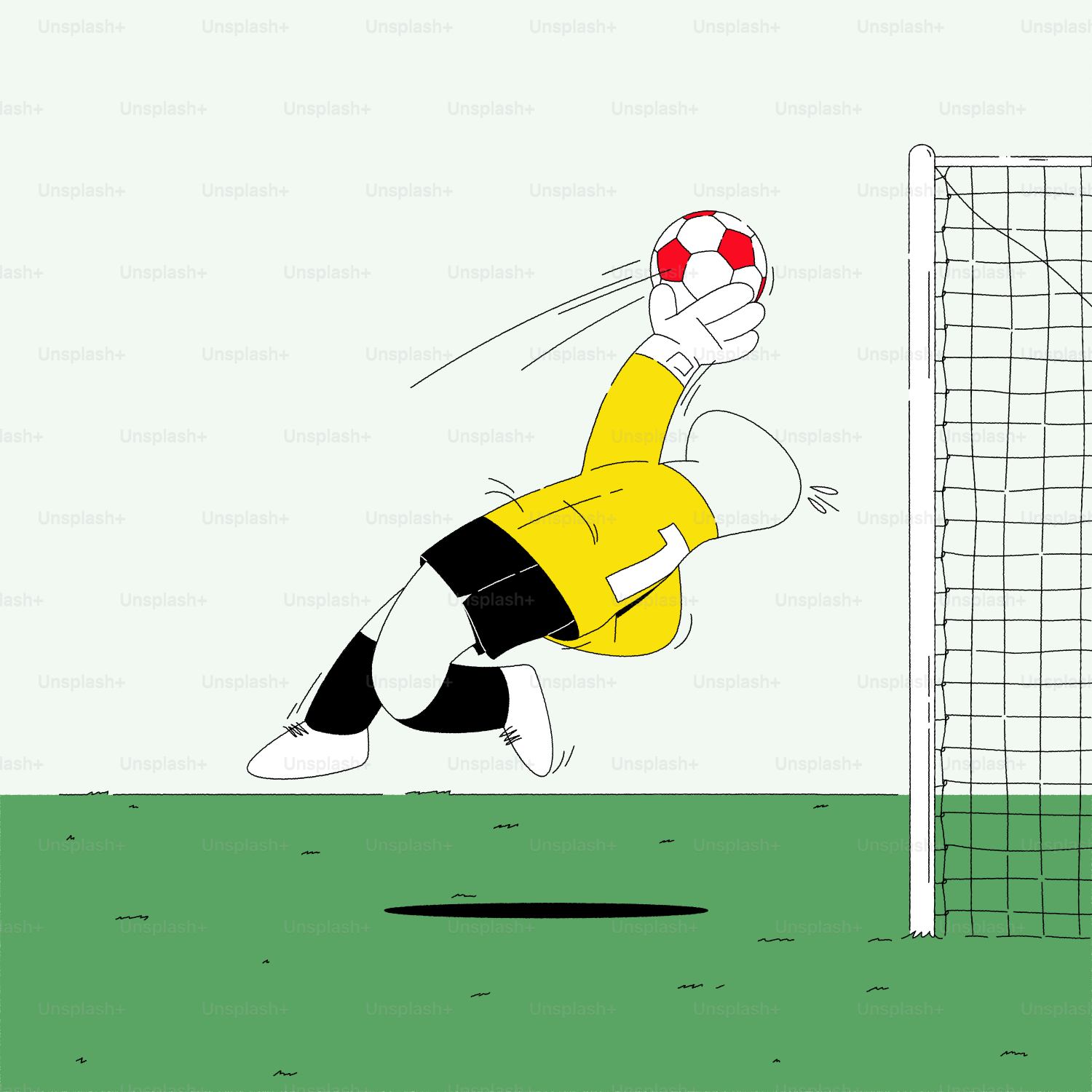 El portero atrapa un balón de fútbol cerca de la portería.