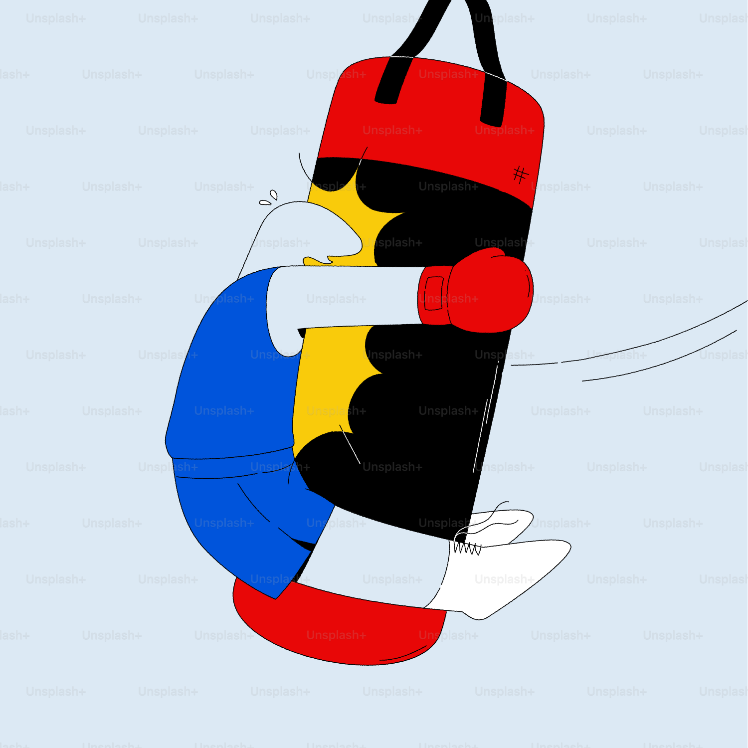 Boxer training with a punching bag