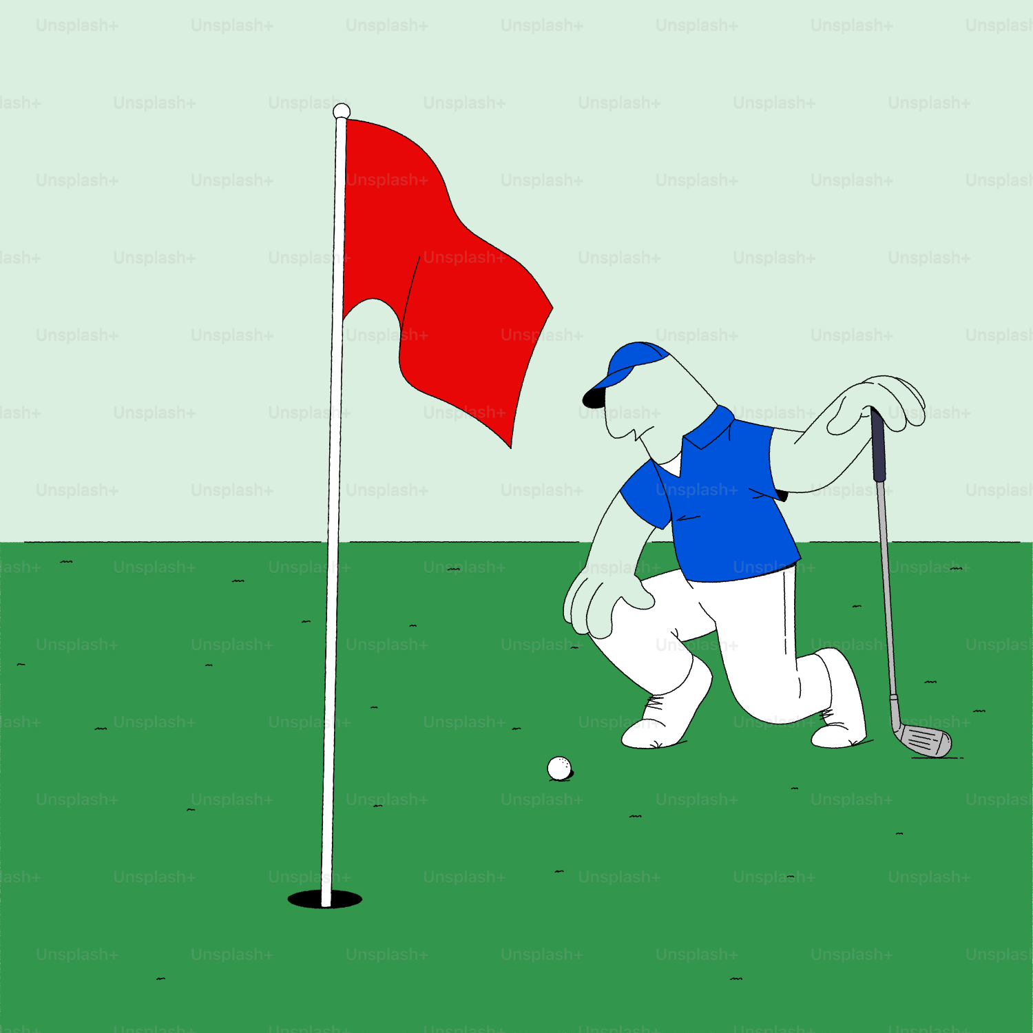 Golfer legt einen Putt neben dem Flaggenstock auf