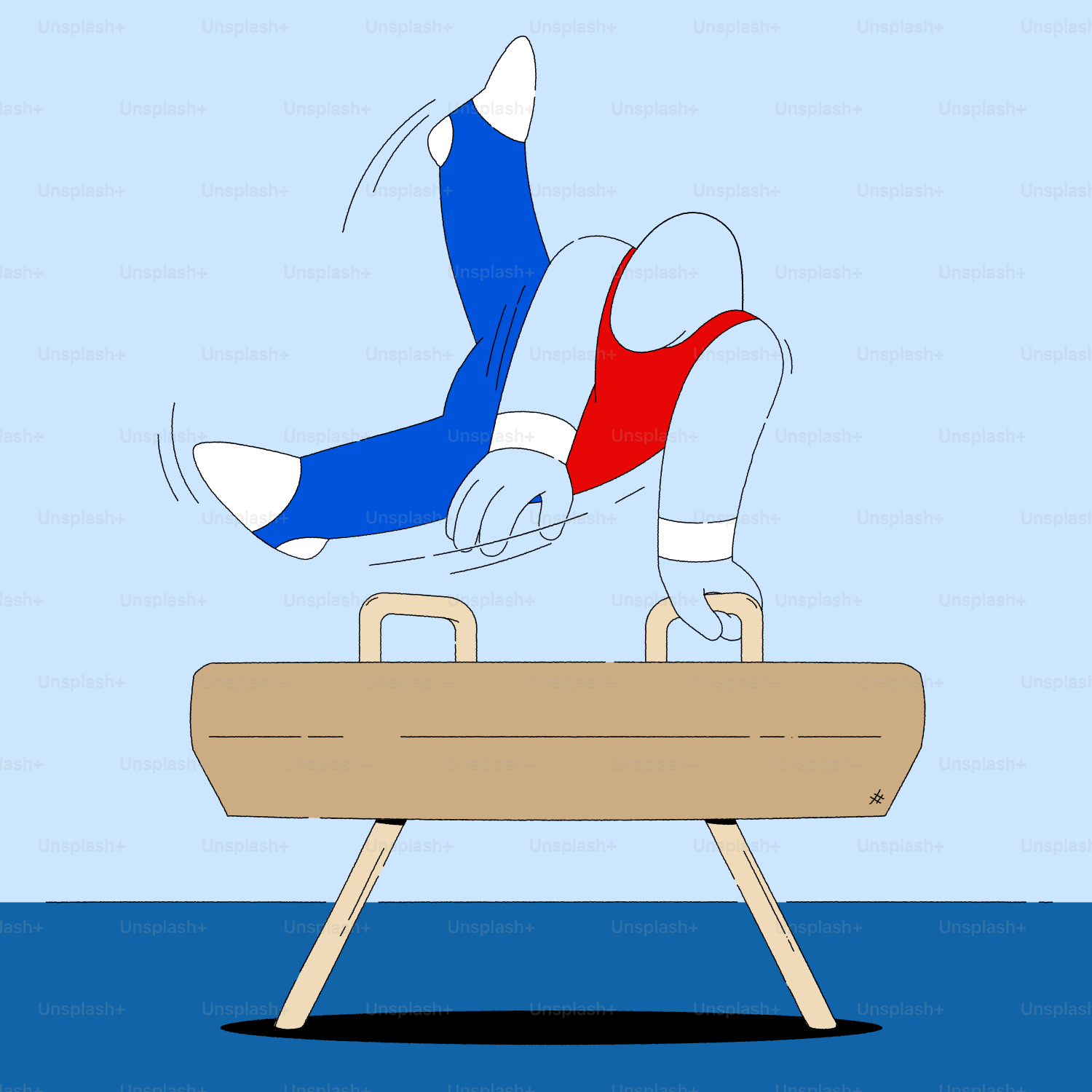 Gymnast performing a move on the pommel horse