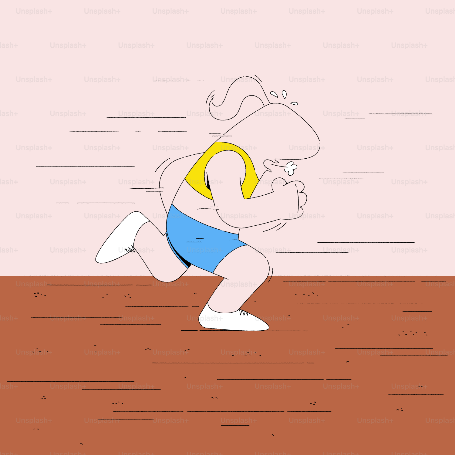 A cartoon woman running with effort.