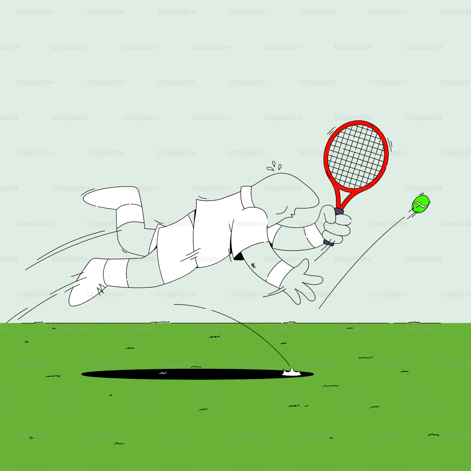 A cartoon character lunging for a tennis ball