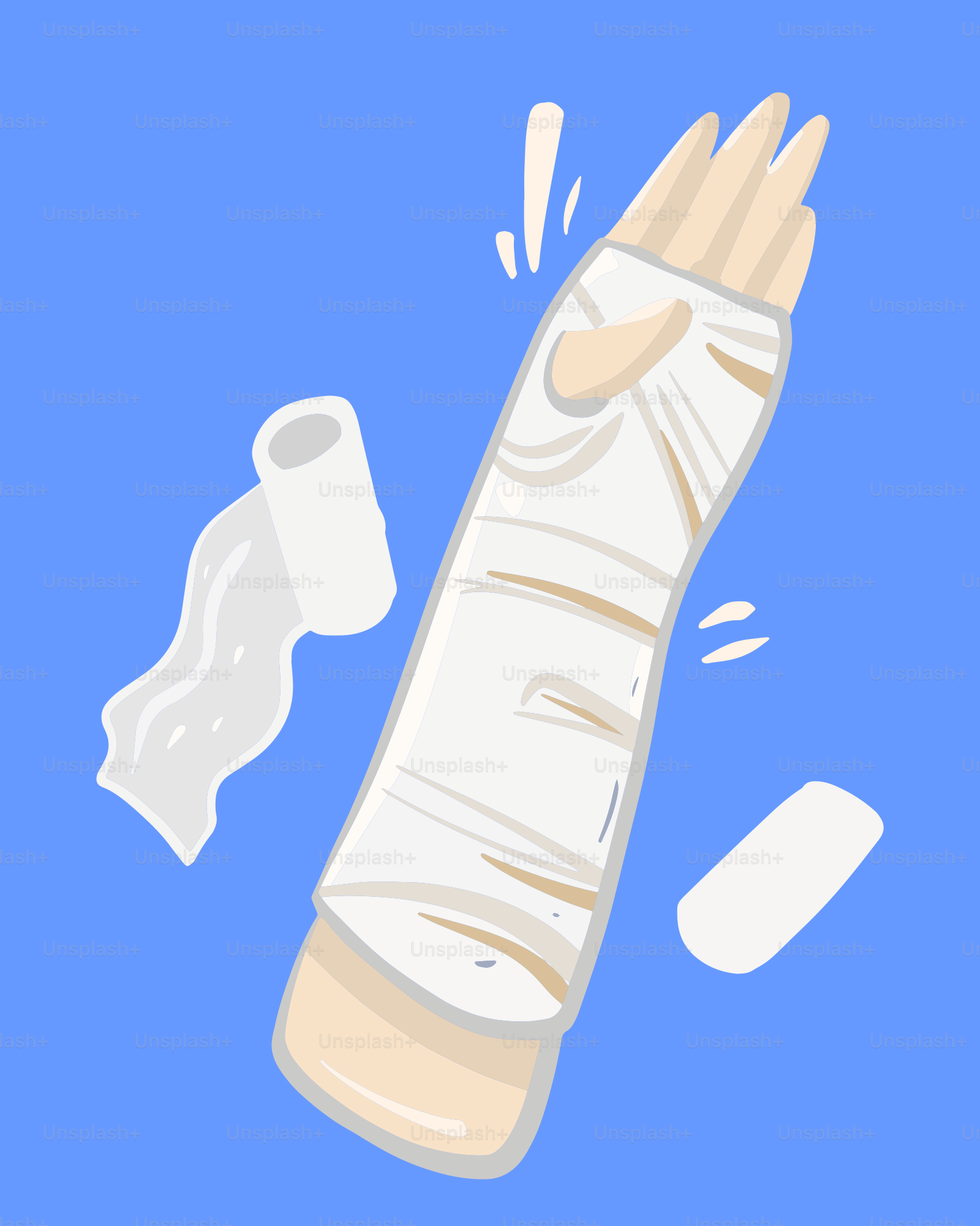 Arm wrapped in bandages with medical tape and gauze.