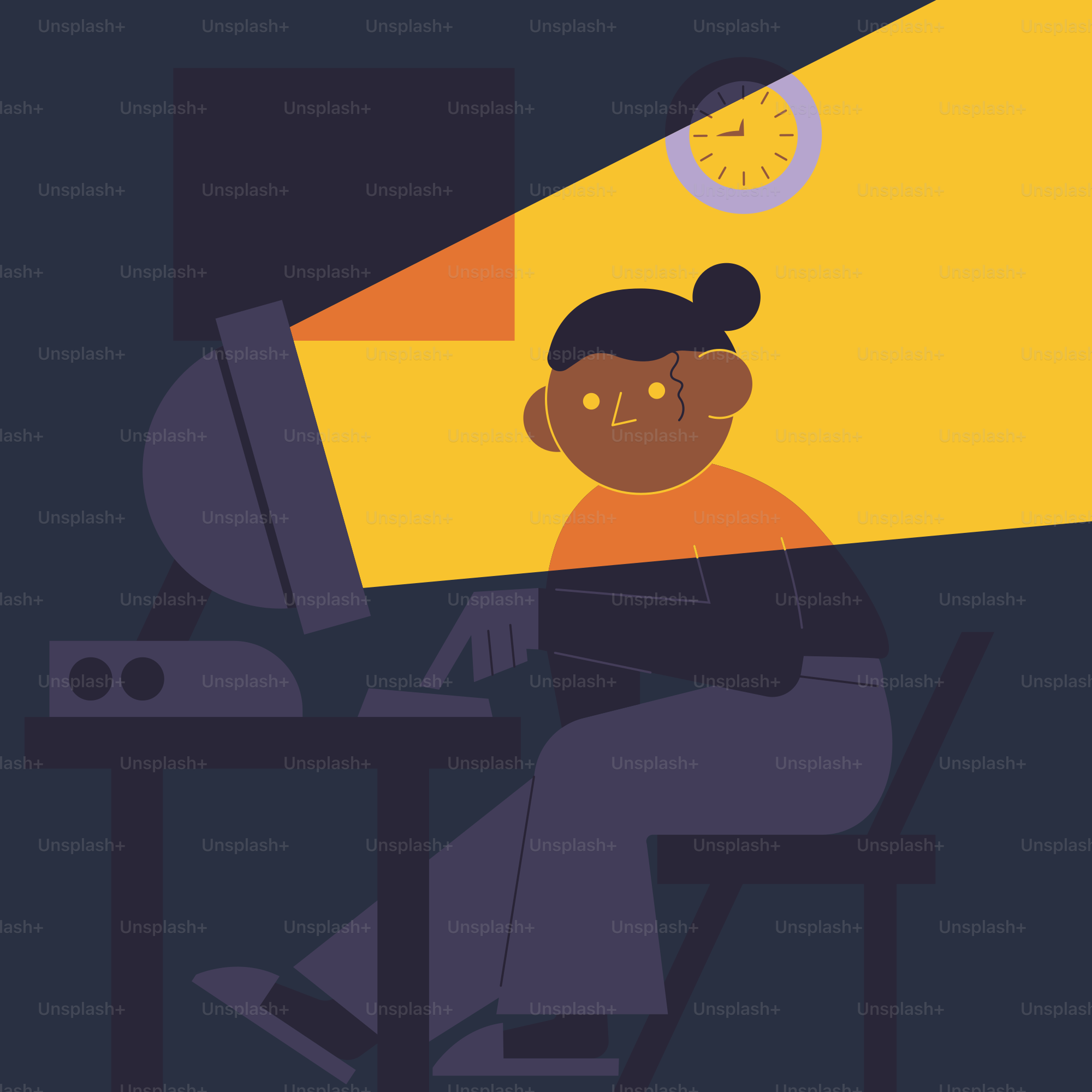 Person working late at a computer under bright light.