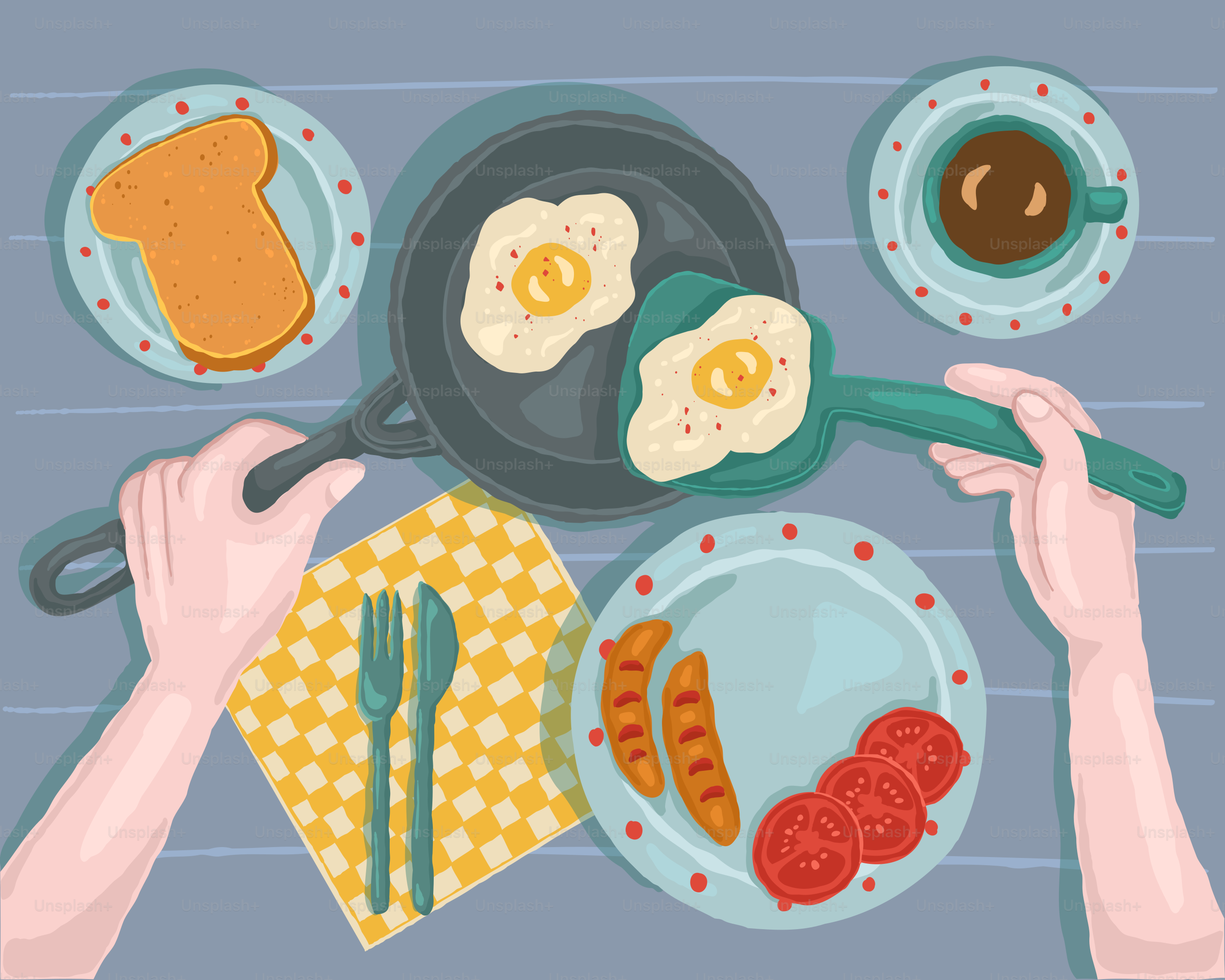 A person holding a frying pan over a plate of food