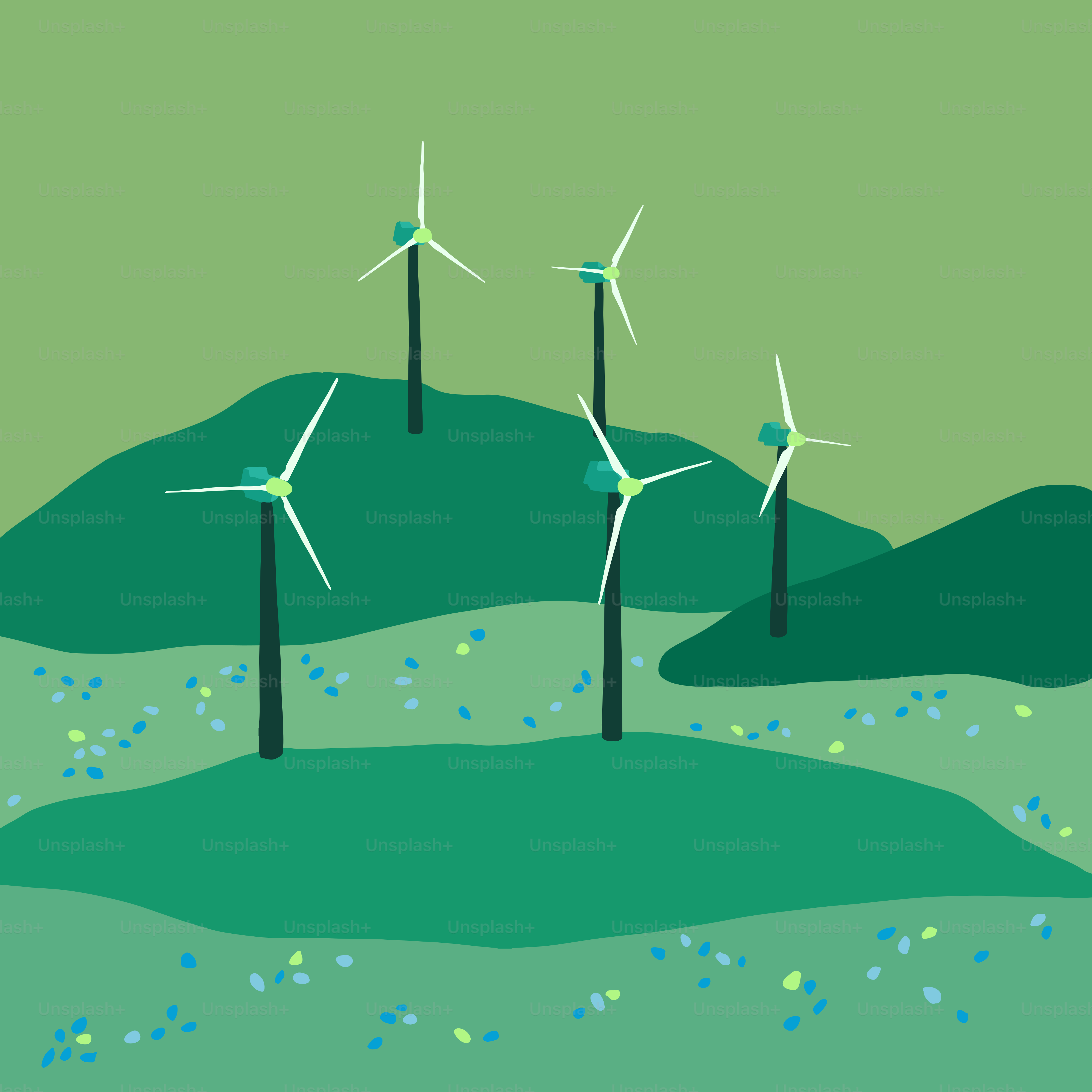 A group of wind turbines on a hill
