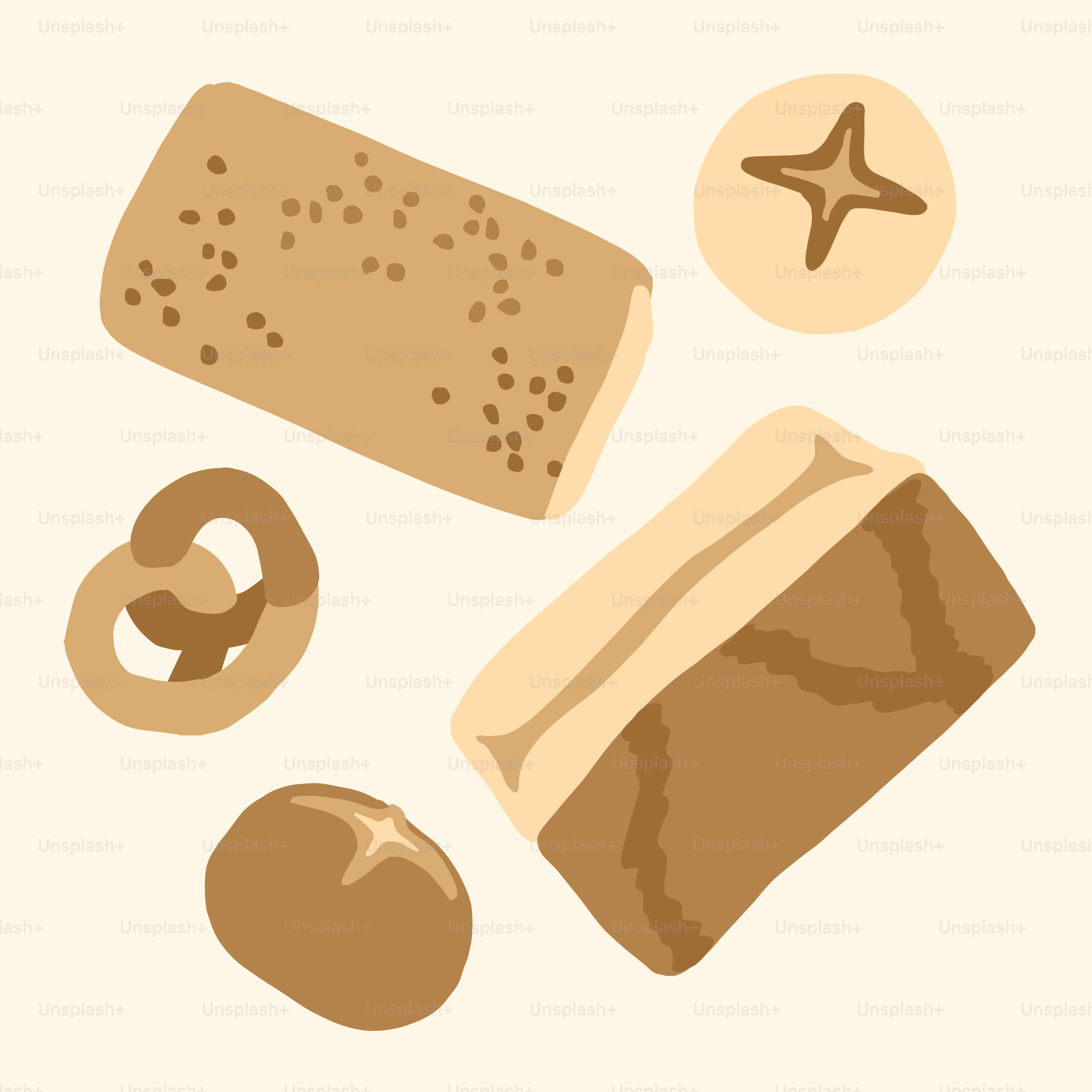 Assortment of baked bread goods on a light background