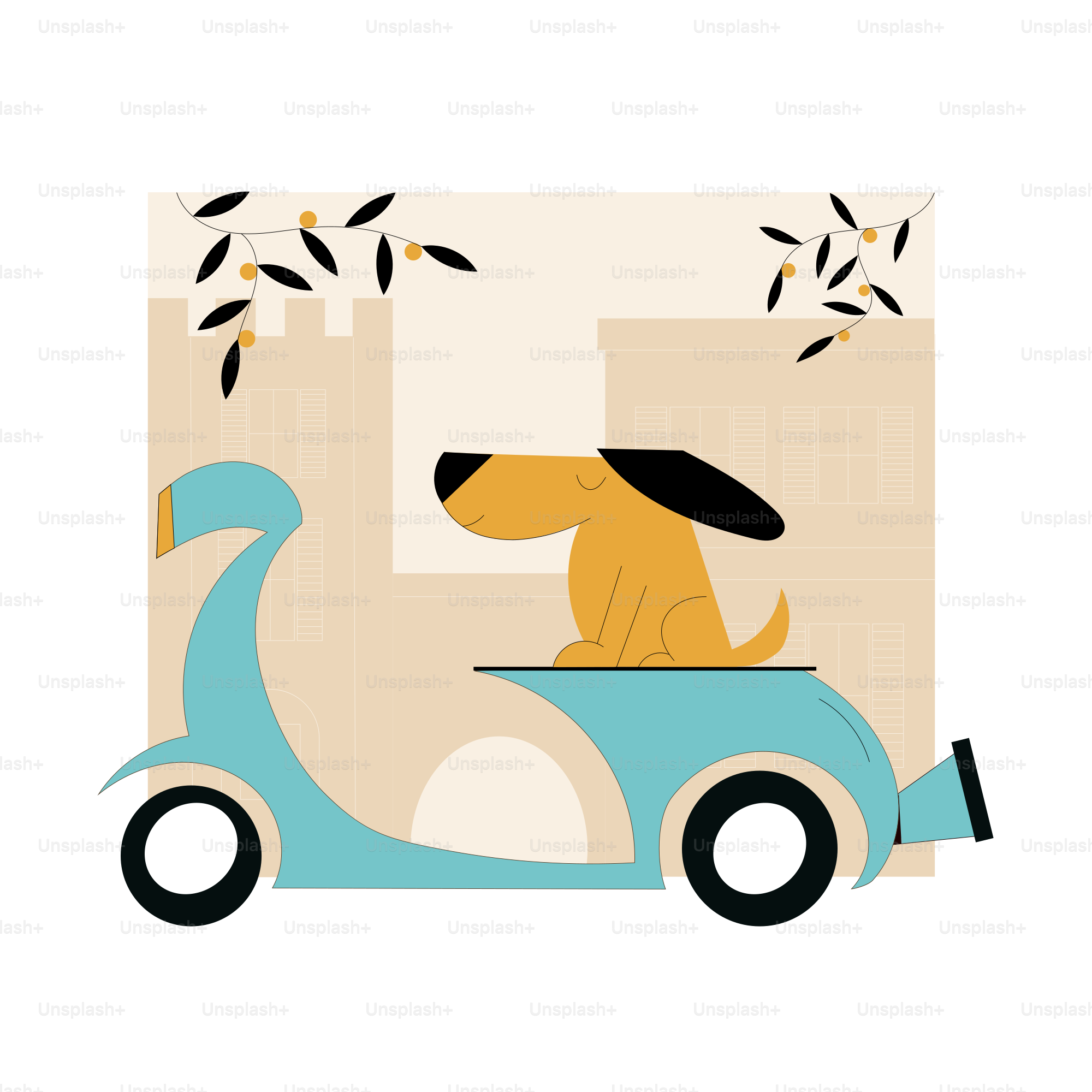 Um cachorro anda em uma scooter azul clara.
