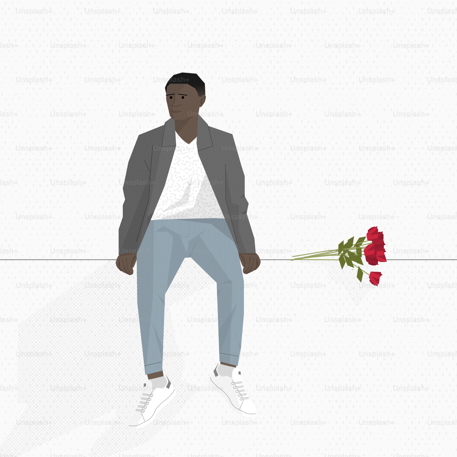 Man in casual clothes with red roses