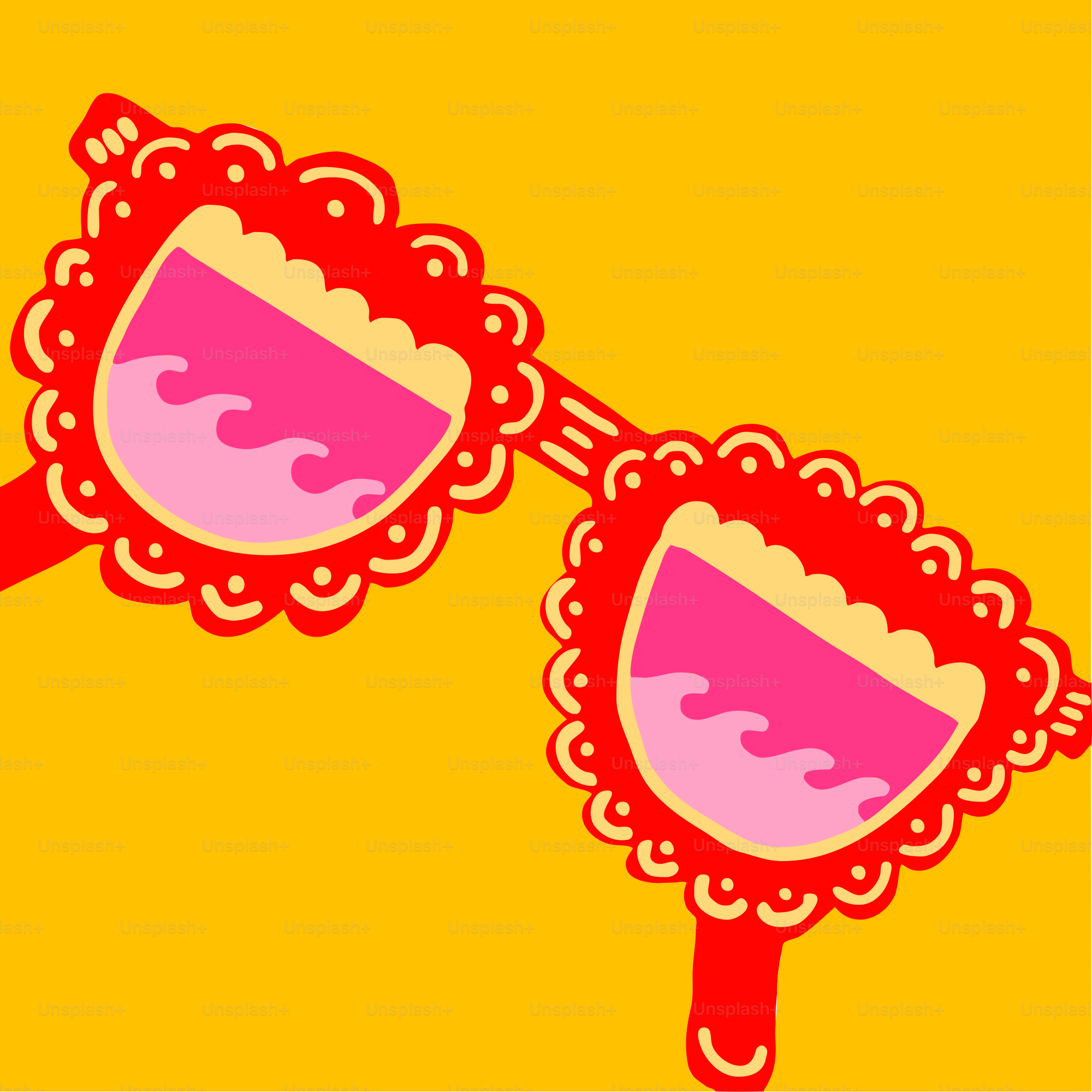 Red heart-shaped sunglasses with wavy pink lenses