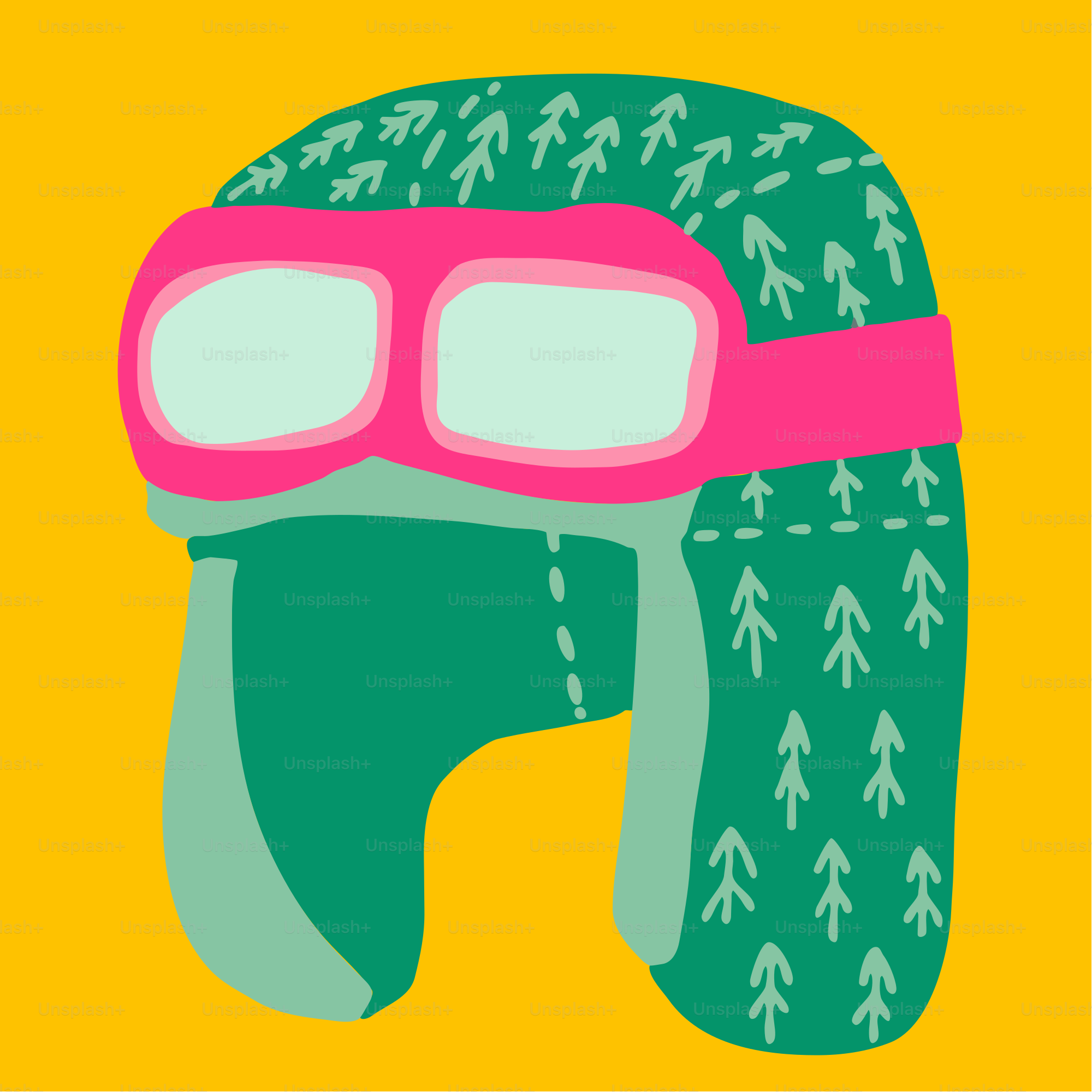 Chapeau d’hiver vert avec lunettes roses sur fond jaune