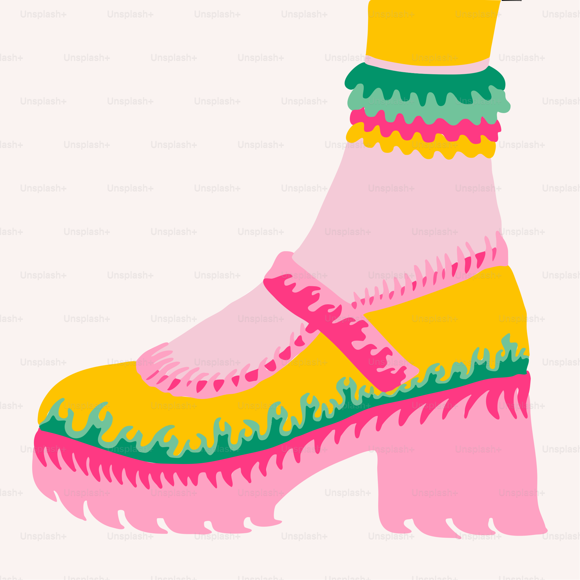 A colorful, chunky platform shoe with flame accents.