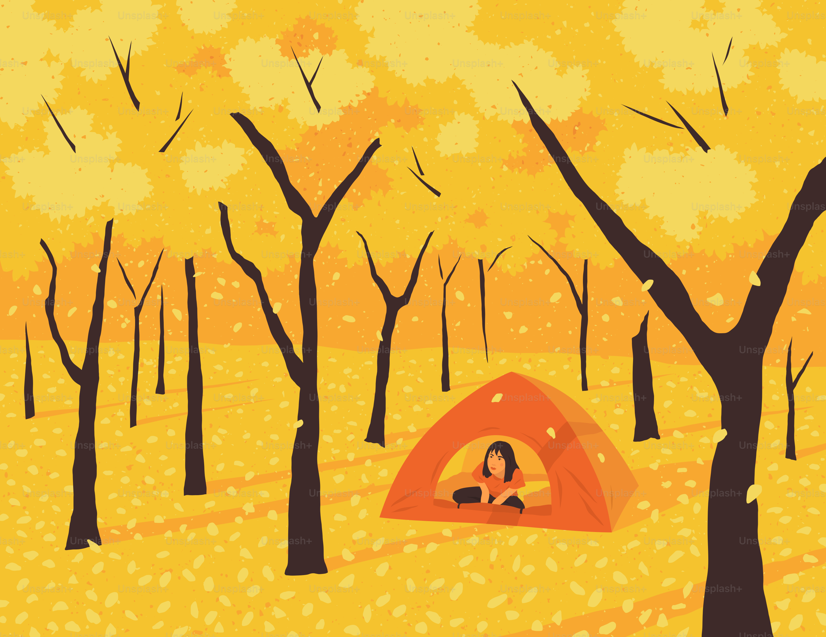 Une tente au milieu d’un champ avec des arbres