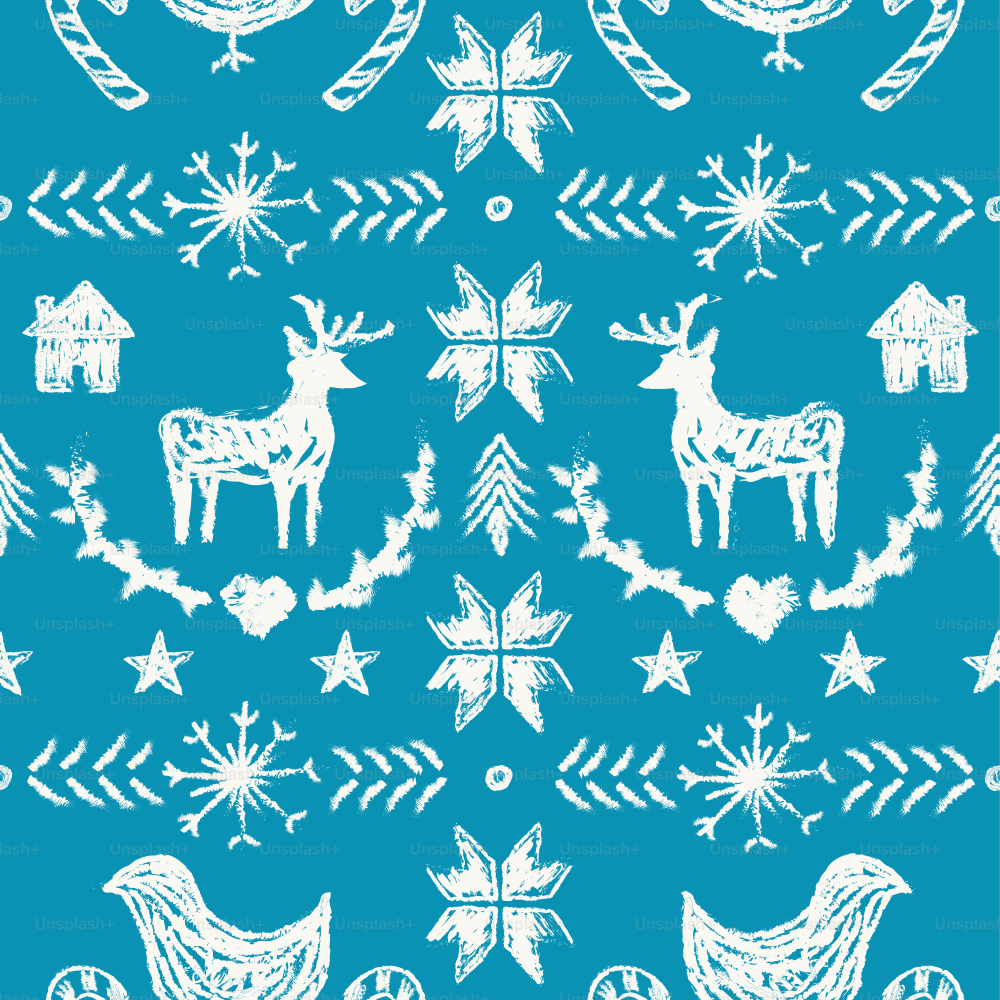 A seamless winter or Christmas pattern in the style of a nordic knit sweater. Non-denominational print, great for any winter holiday. Global colors, easy to change swatches.