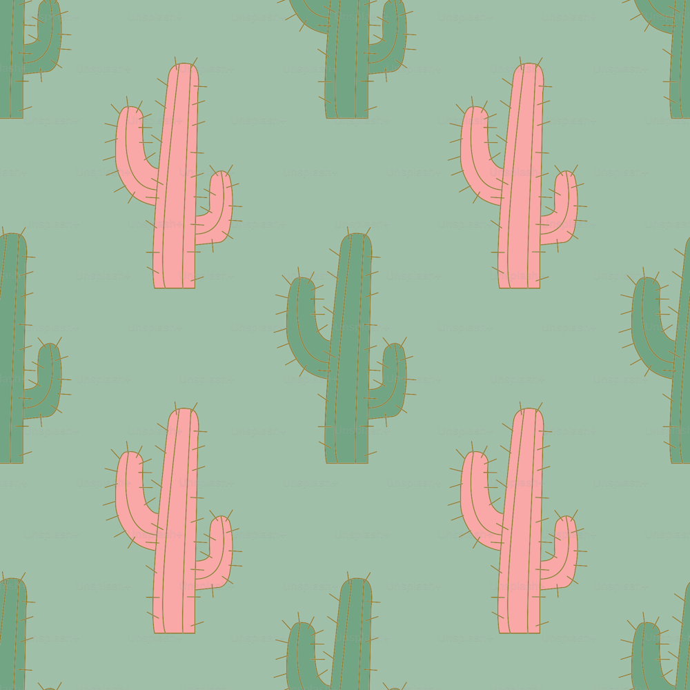 a seamless pattern with colorful cactus on green background. Home textile print. Nurserry wallpaper. Gift wrap.