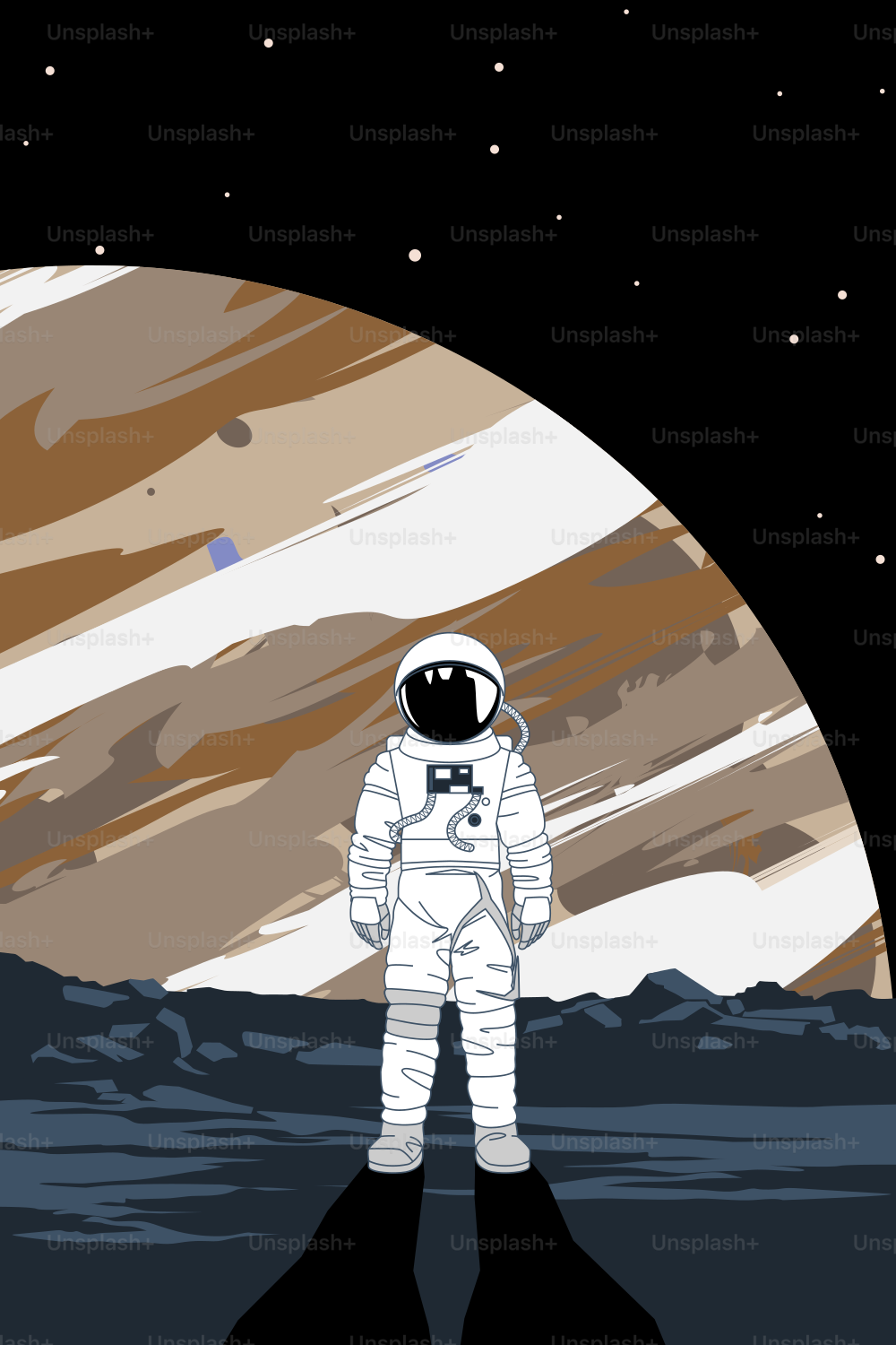 Astronaut standing against planet in background